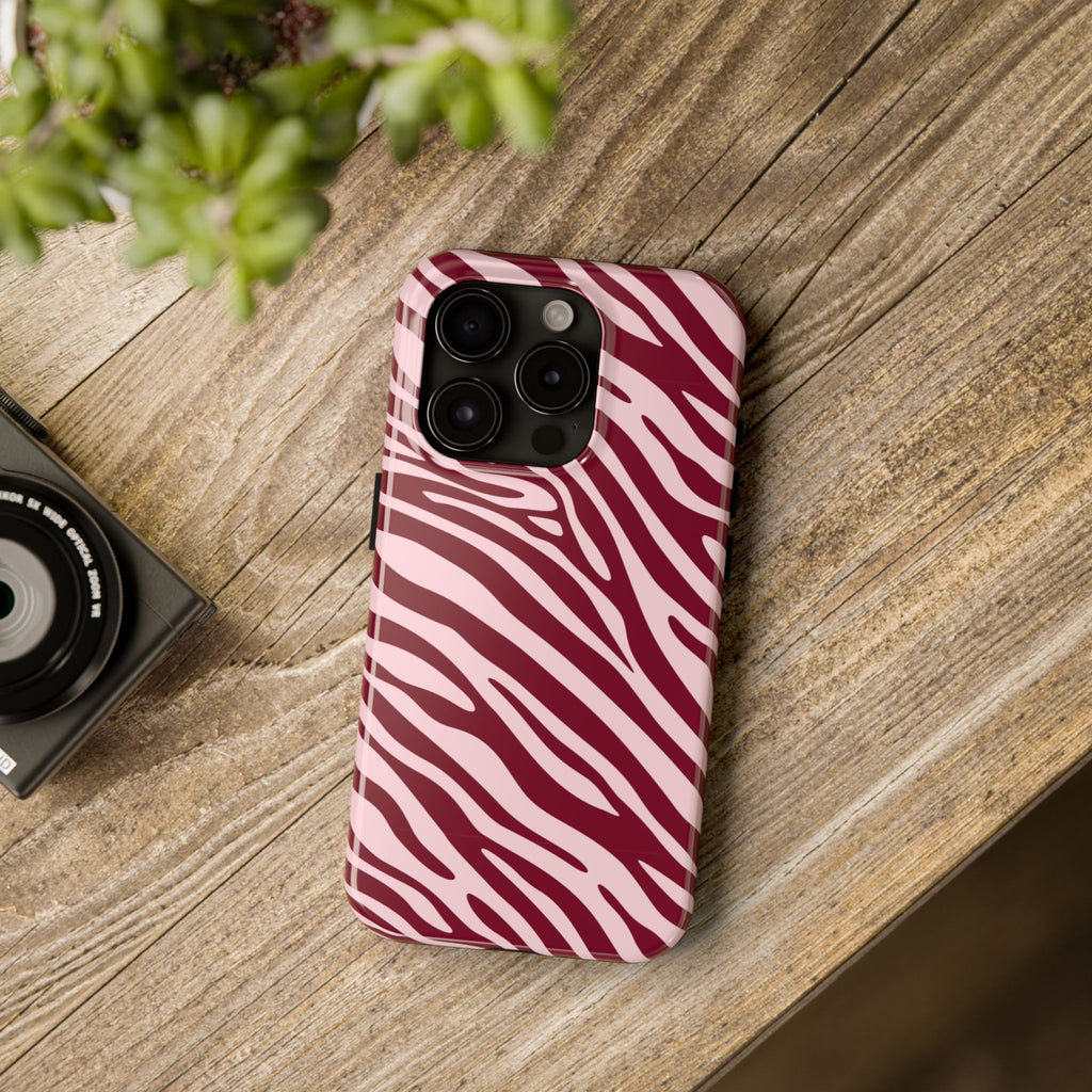 Velvet Zebra | Burgundy Zebra Print Tough Phone Case