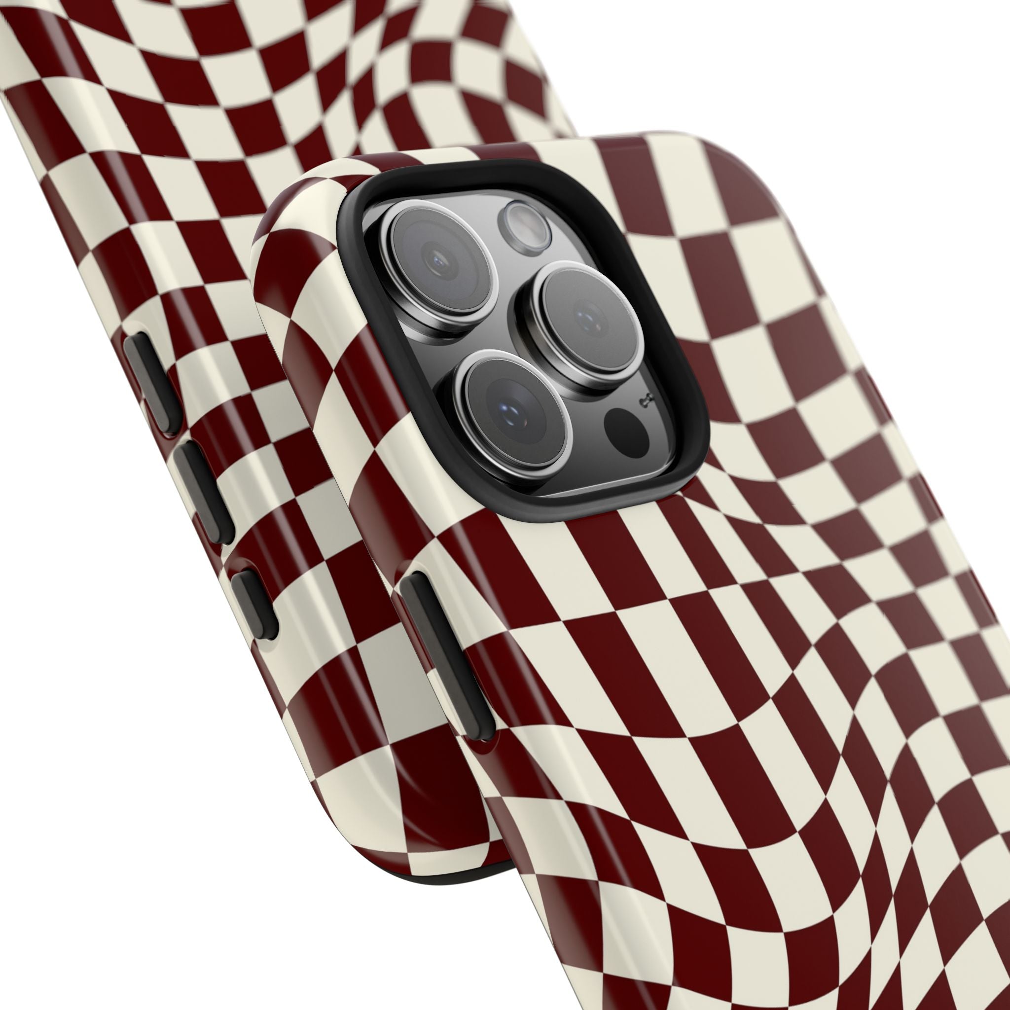 Crimson Warp | Burgundy Distorted Checker Tough  Phone Case