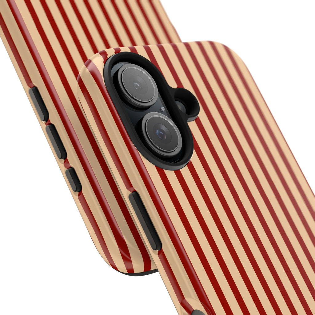 Maroon & Blush Striped Tough Phone Case — Durable Protective iPhone Cover