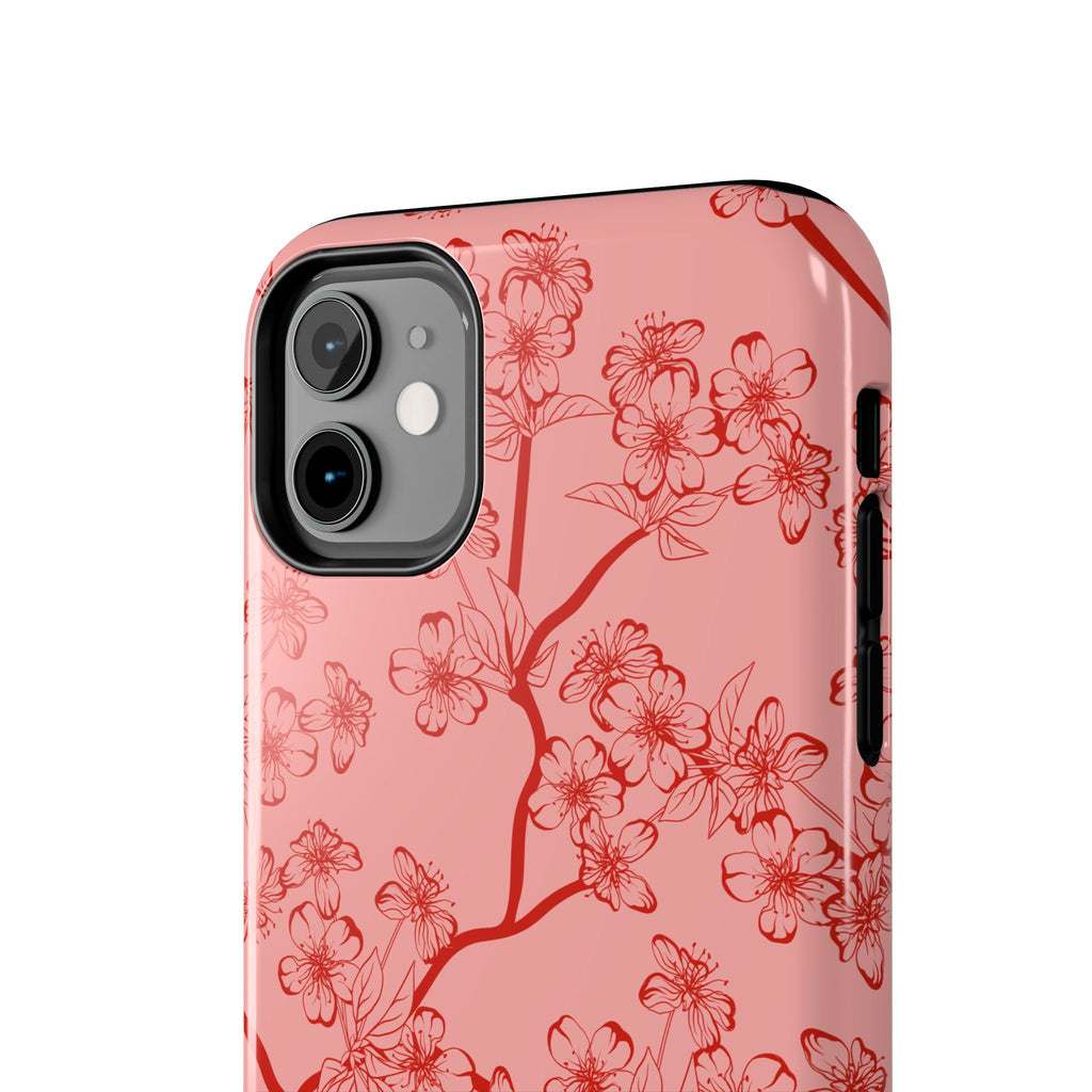 Maroon & Blush Striped Tough Phone Case — Durable Protective iPhone Cover