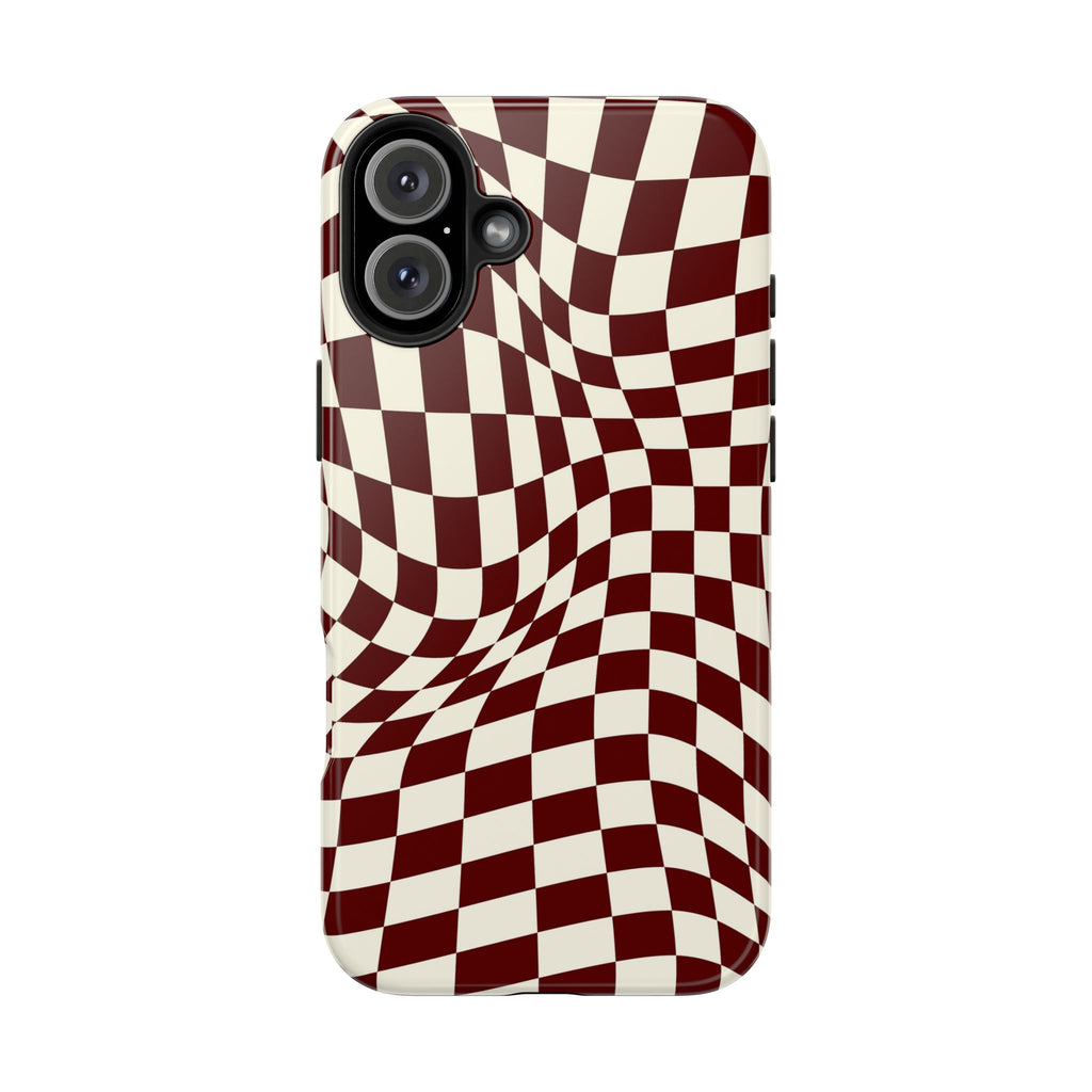 Crimson Warp | Burgundy Distorted Checker Tough  Phone Case