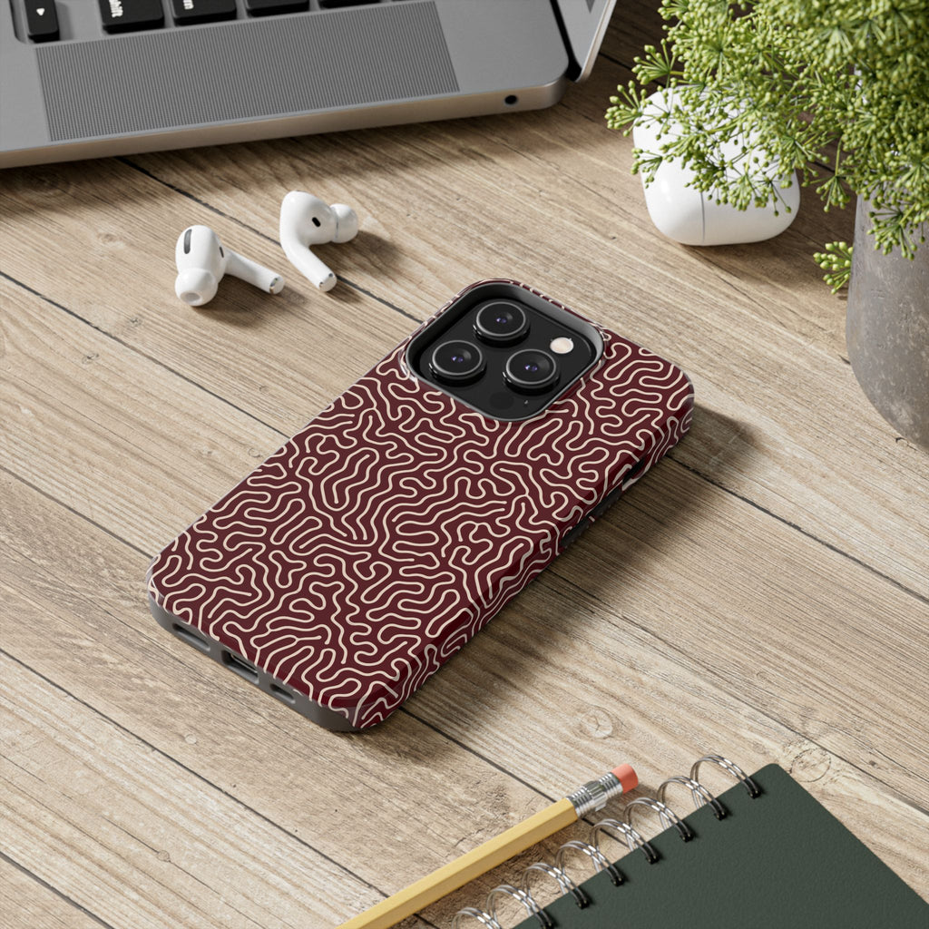 Crimson Reverie | Burgundy Abstract Line Phone Case