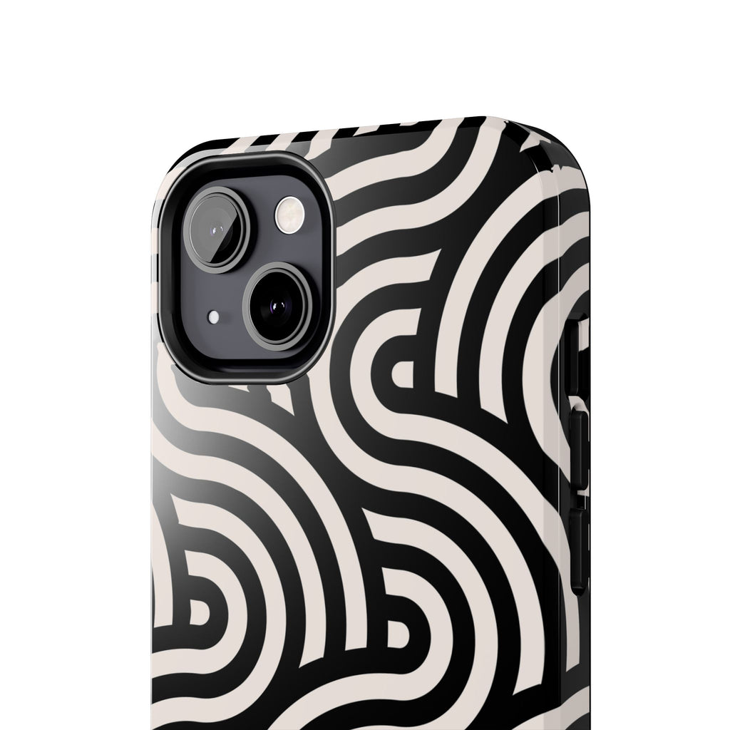 Maroon & Blush Striped Tough Phone Case — Durable Protective iPhone Cover