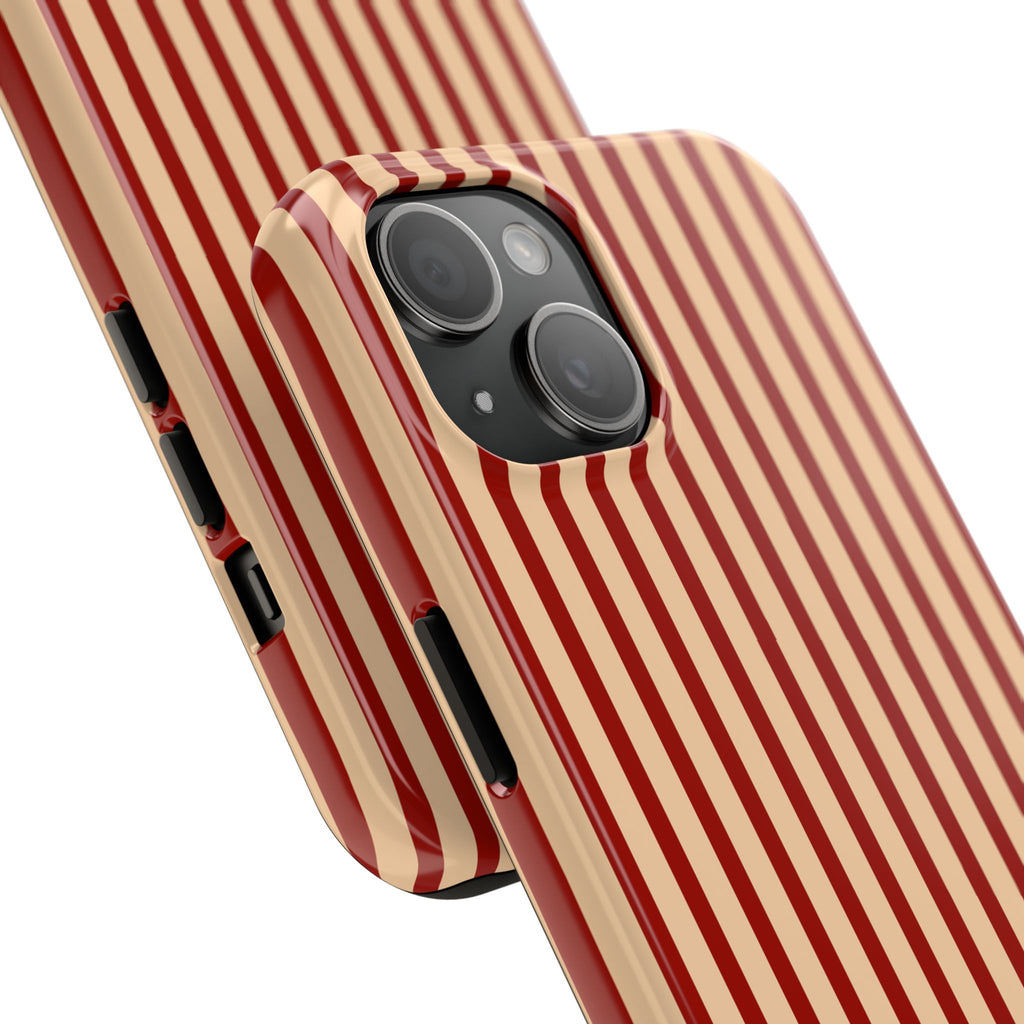 Maroon & Blush Striped Tough Phone Case — Durable Protective iPhone Cover