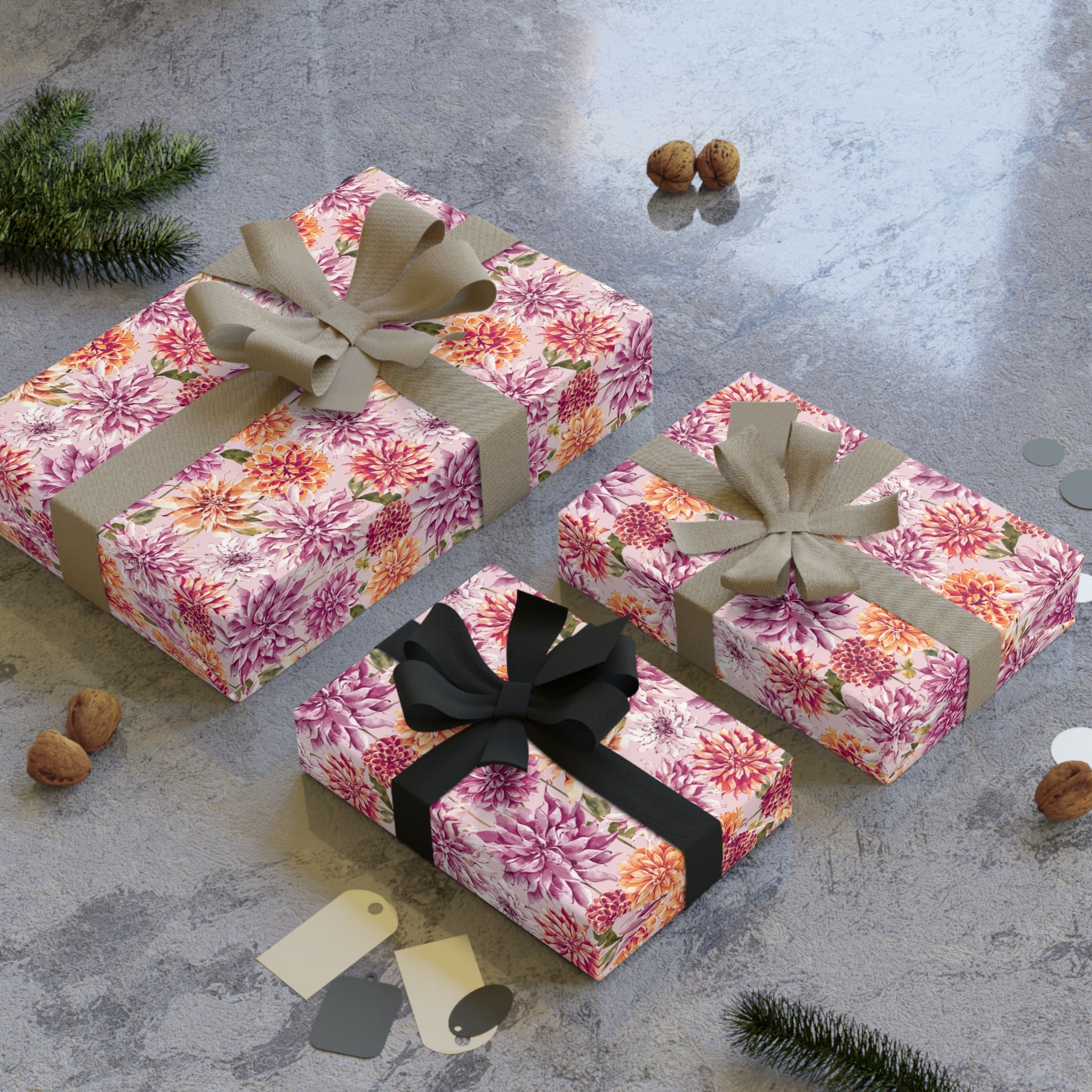 Petal Devotion | Blush Dahlia Floral Wrapping Paper