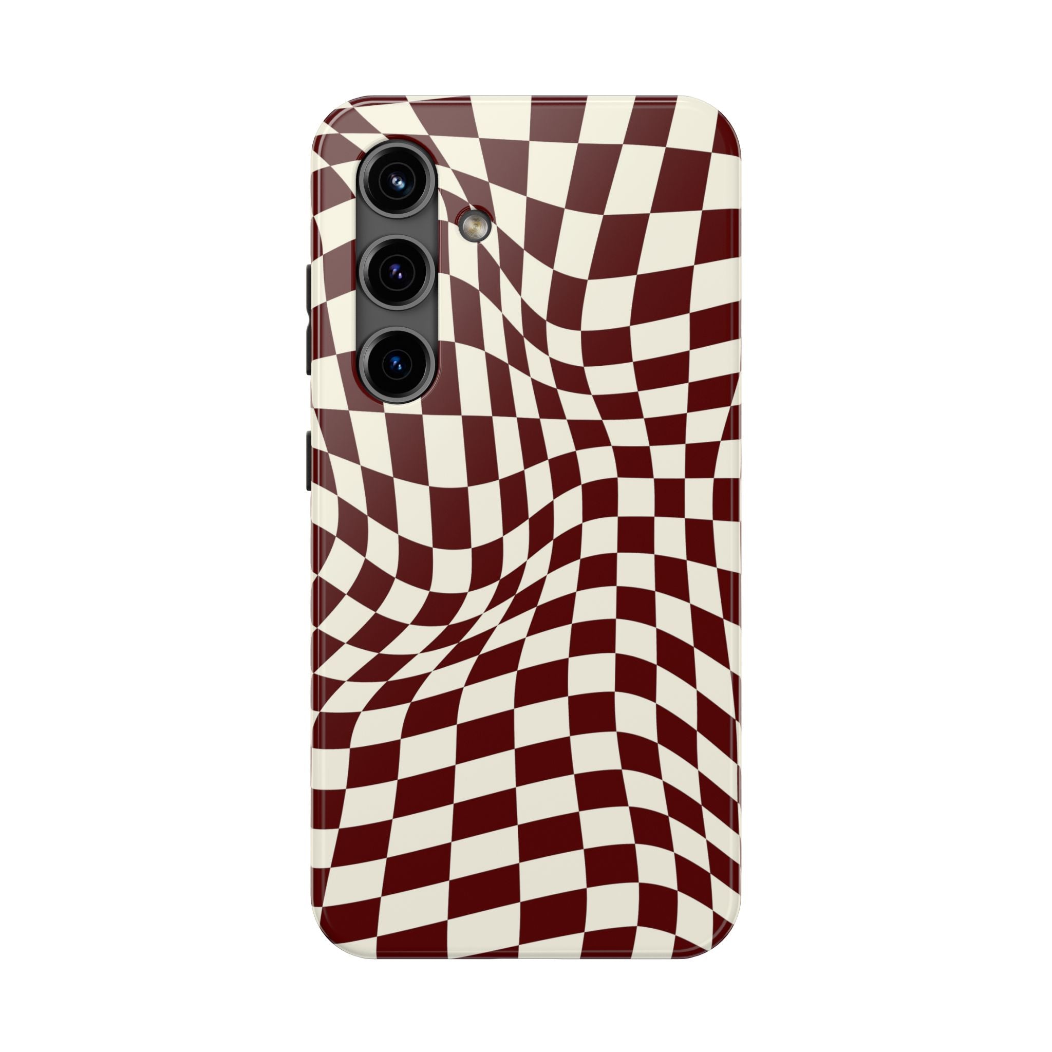 Crimson Warp | Burgundy Distorted Checker Tough  Phone Case