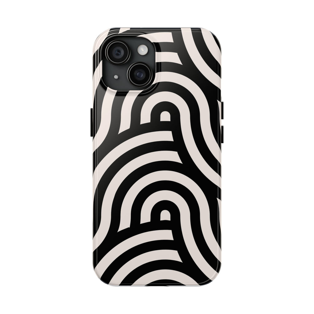 Noir Wave | Black & Cream Retro Curve Phone Case