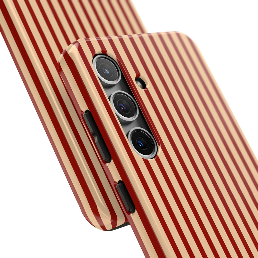 Maroon & Blush Striped Tough Phone Case — Durable Protective iPhone Cover