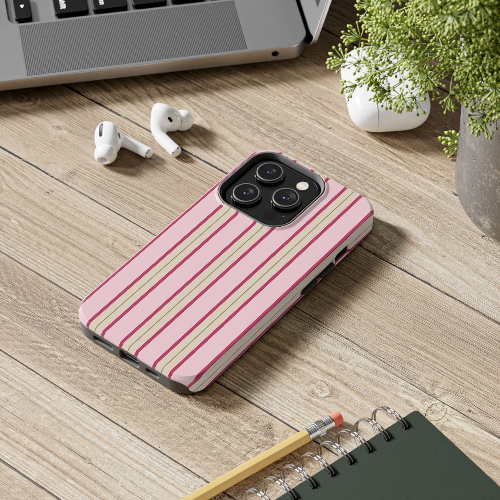 Blush Column | Pink & Burgundy Stripe Tough Phone Case