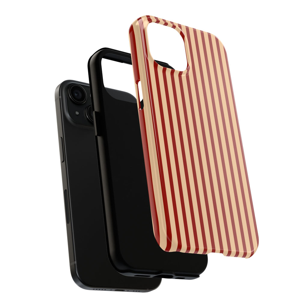 Maroon & Blush Striped Tough Phone Case — Durable Protective iPhone Cover