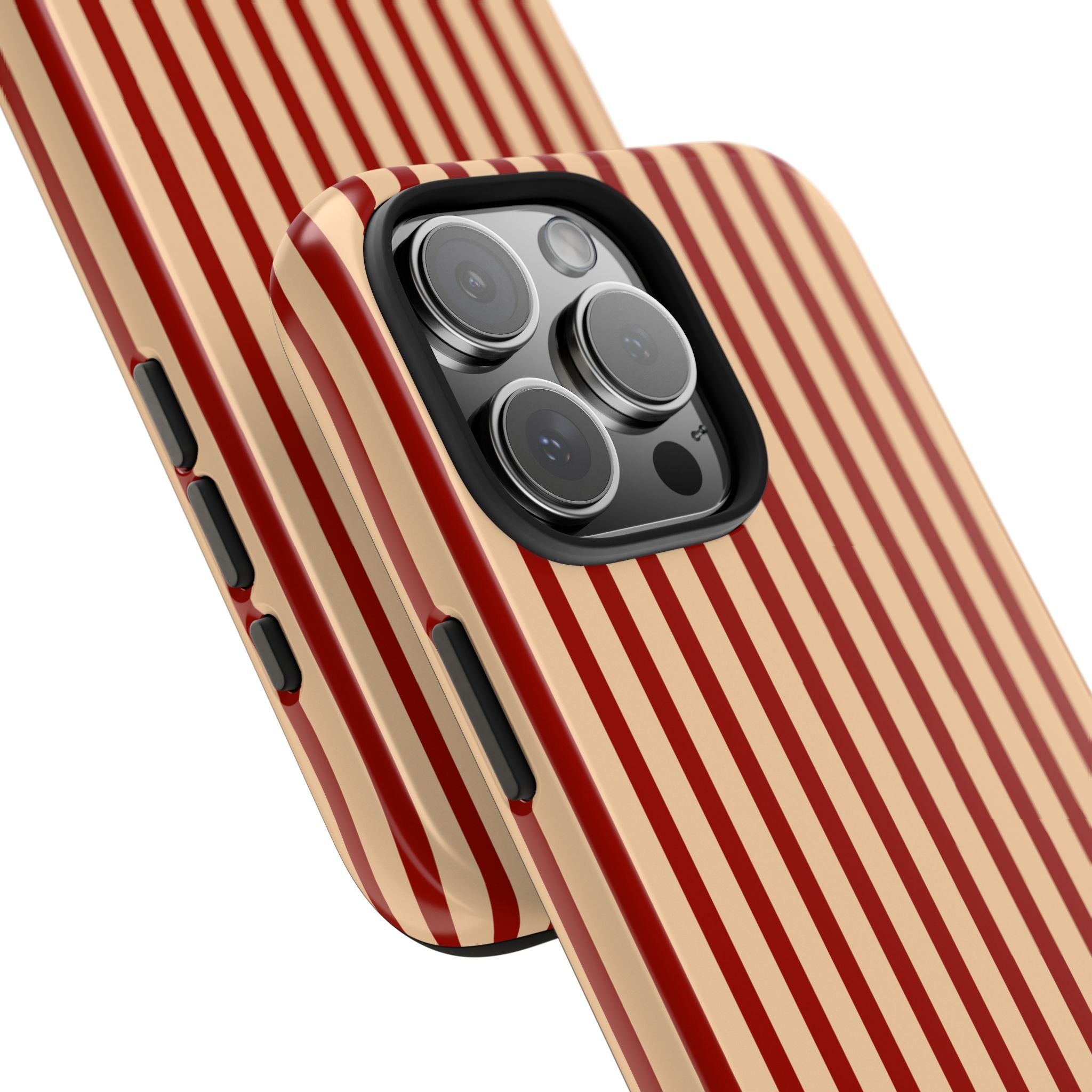 Maroon & Blush Striped Tough Phone Case — Durable Protective iPhone Cover