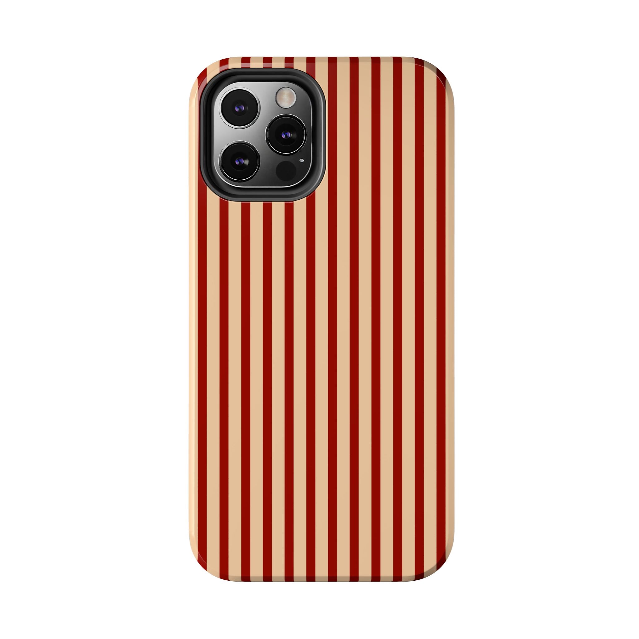 Maroon & Blush Striped Tough Phone Case — Durable Protective iPhone Cover