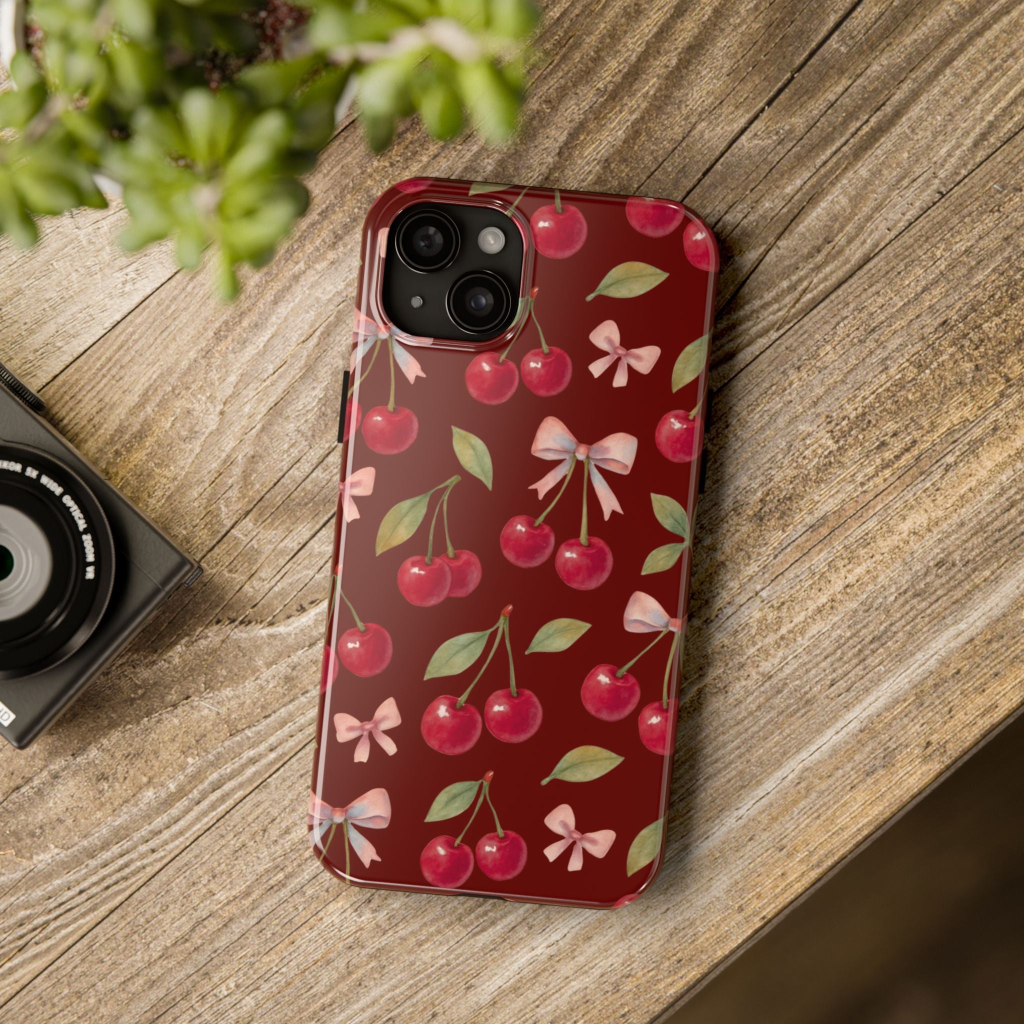 Cherry Kiss | Cherry Bow Print Tough Phone Case