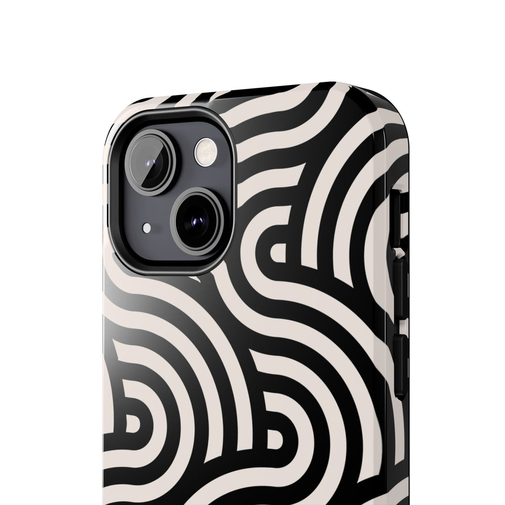 Maroon & Blush Striped Tough Phone Case — Durable Protective iPhone Cover