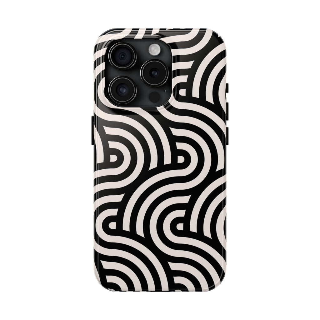 Maroon & Blush Striped Tough Phone Case — Durable Protective iPhone Cover