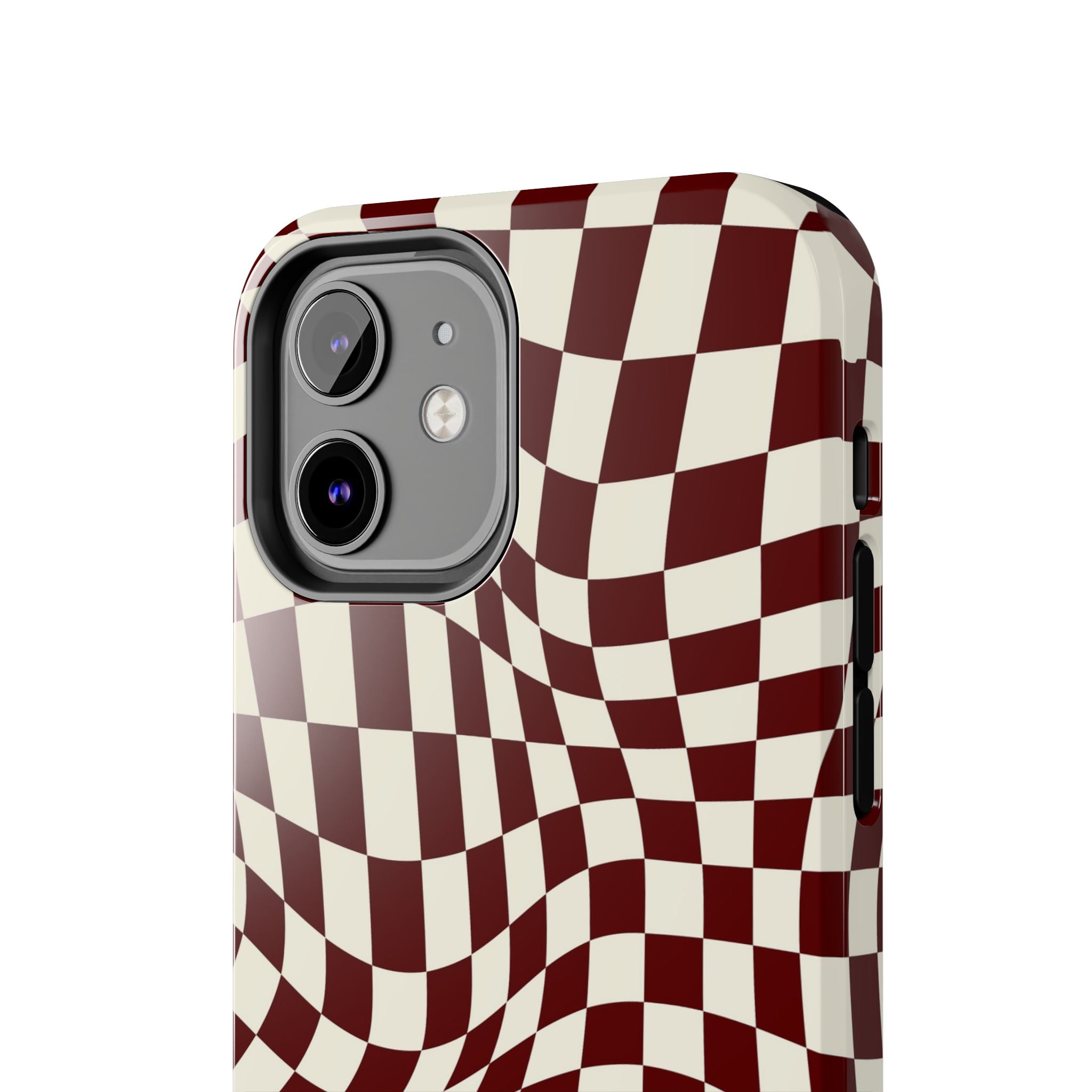 Crimson Warp | Burgundy Distorted Checker Tough  Phone Case