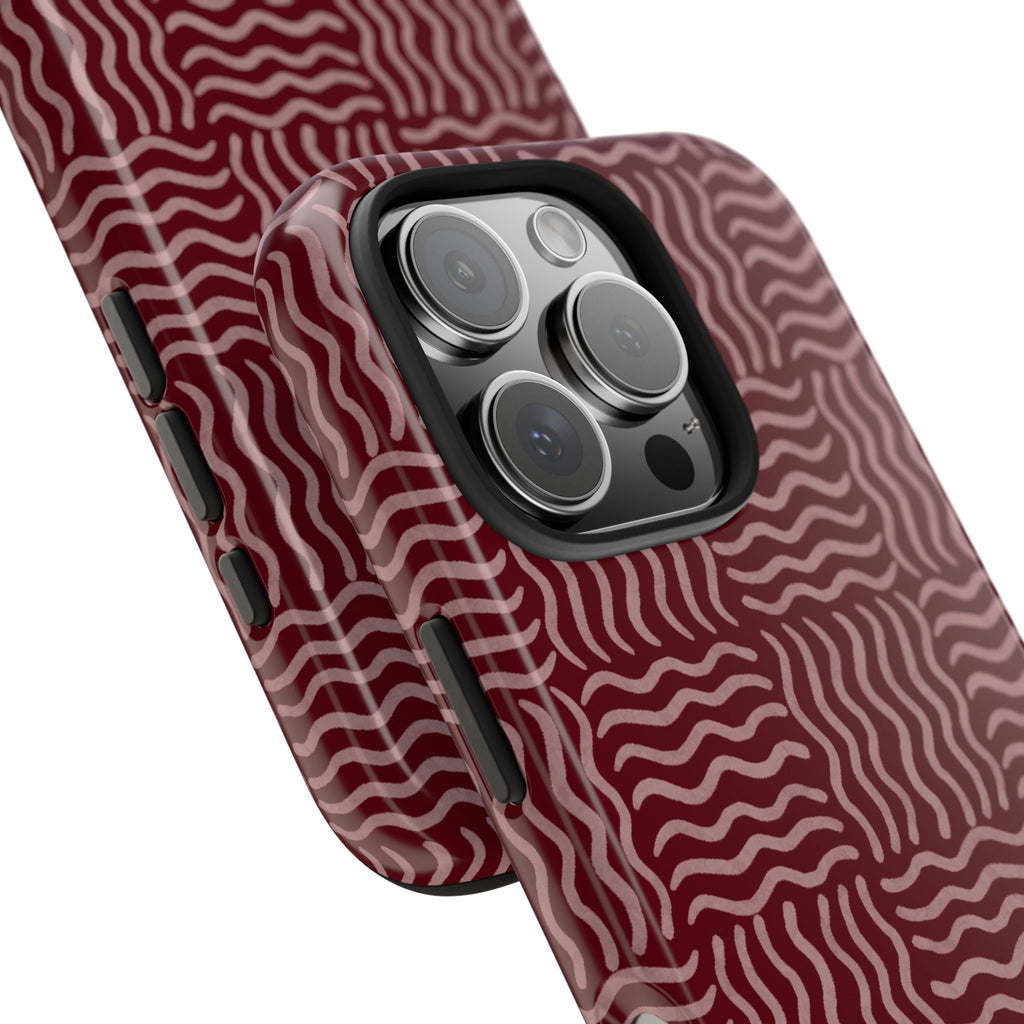 Rhythm & Form | Burgundy Wavy Grid Phone Case