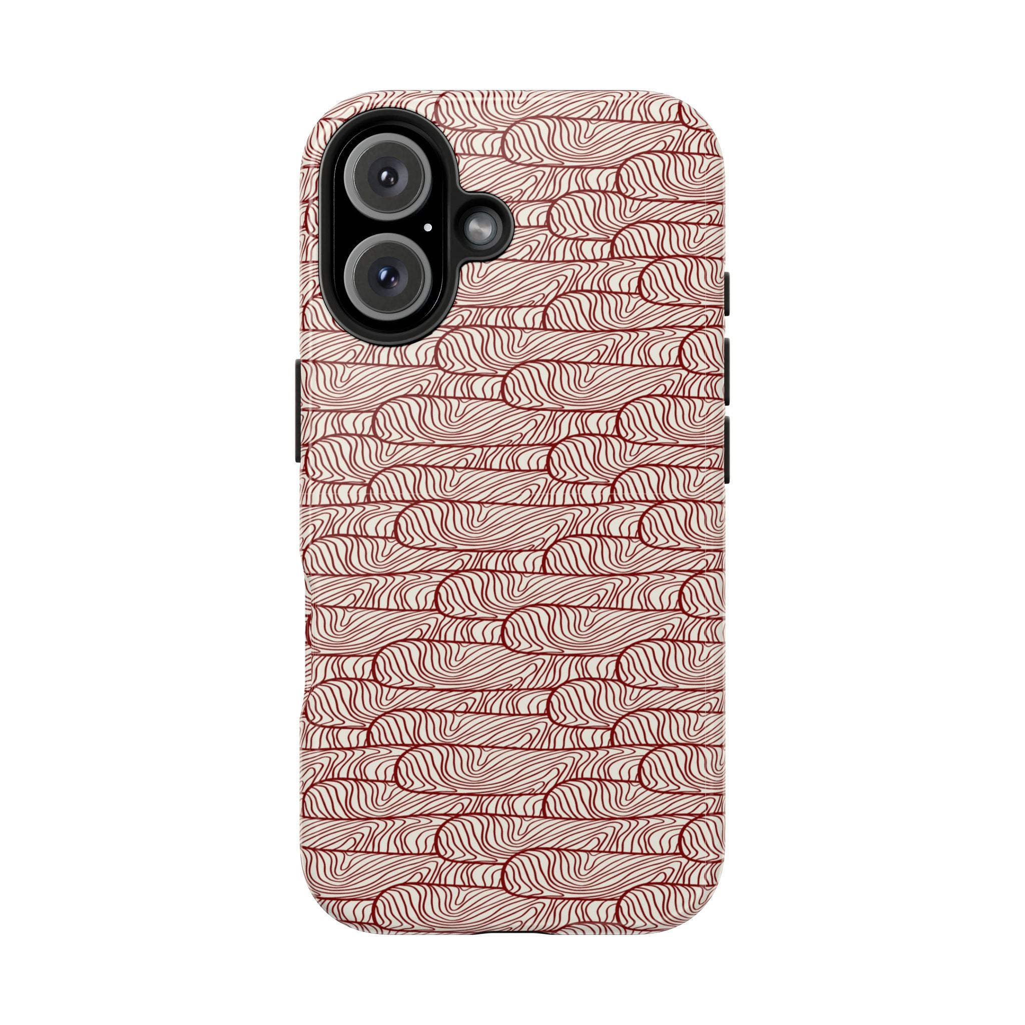 Maroon & Blush Striped Tough Phone Case — Durable Protective iPhone Cover