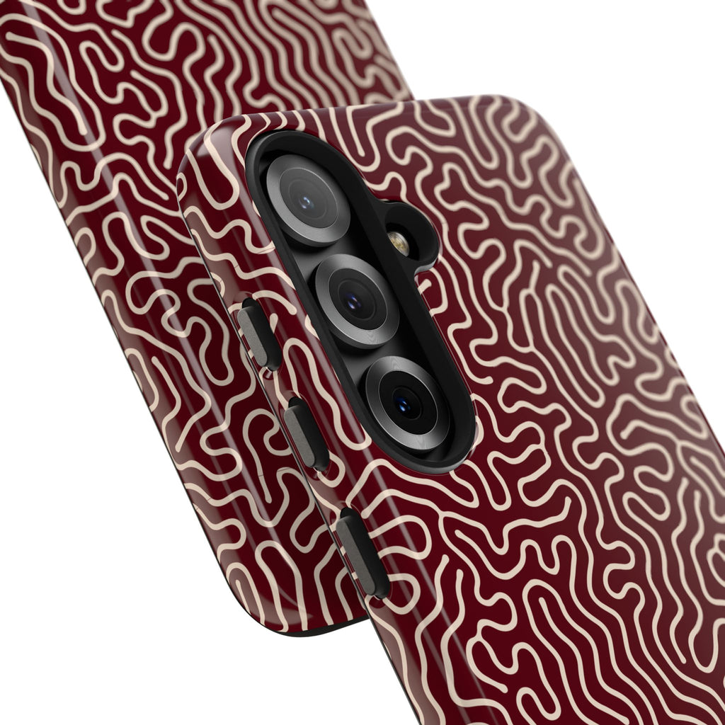 Crimson Reverie | Burgundy Abstract Line Phone Case
