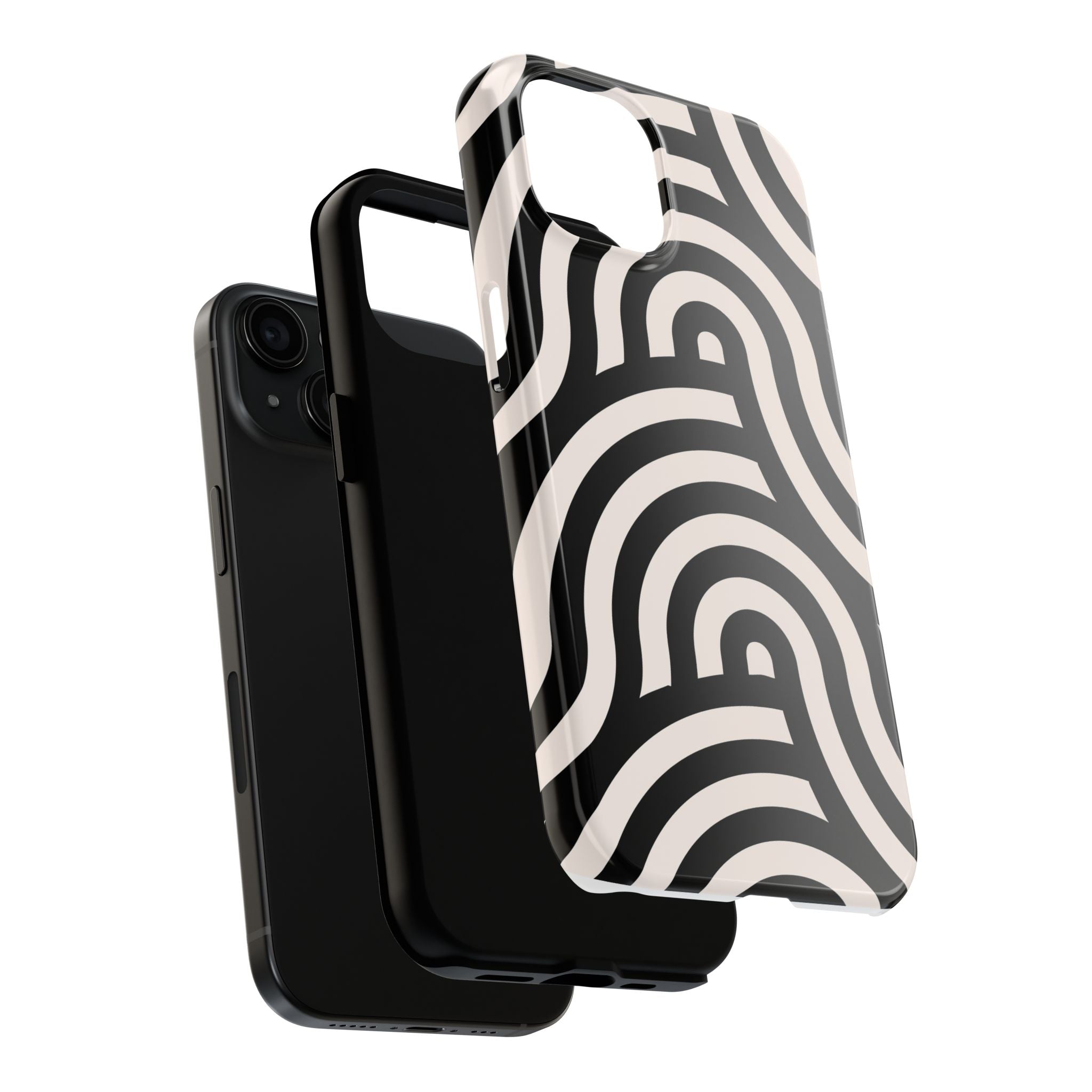 Noir Wave | Black & Cream Retro Curve Phone Case