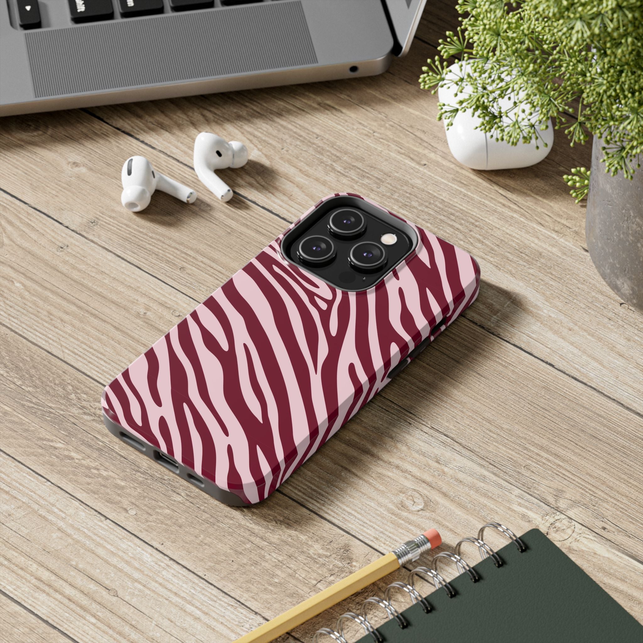 Velvet Zebra | Burgundy Zebra Print Tough Phone Case