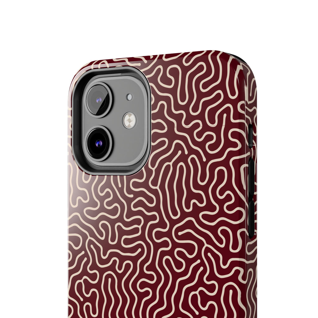 Crimson Reverie | Burgundy Abstract Line Phone Case