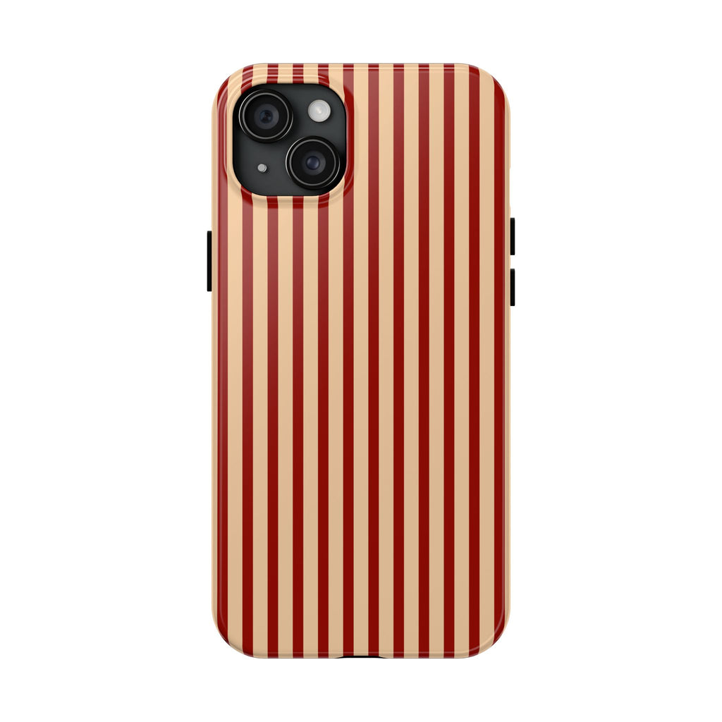 Maroon & Blush Striped Tough Phone Case — Durable Protective iPhone Cover