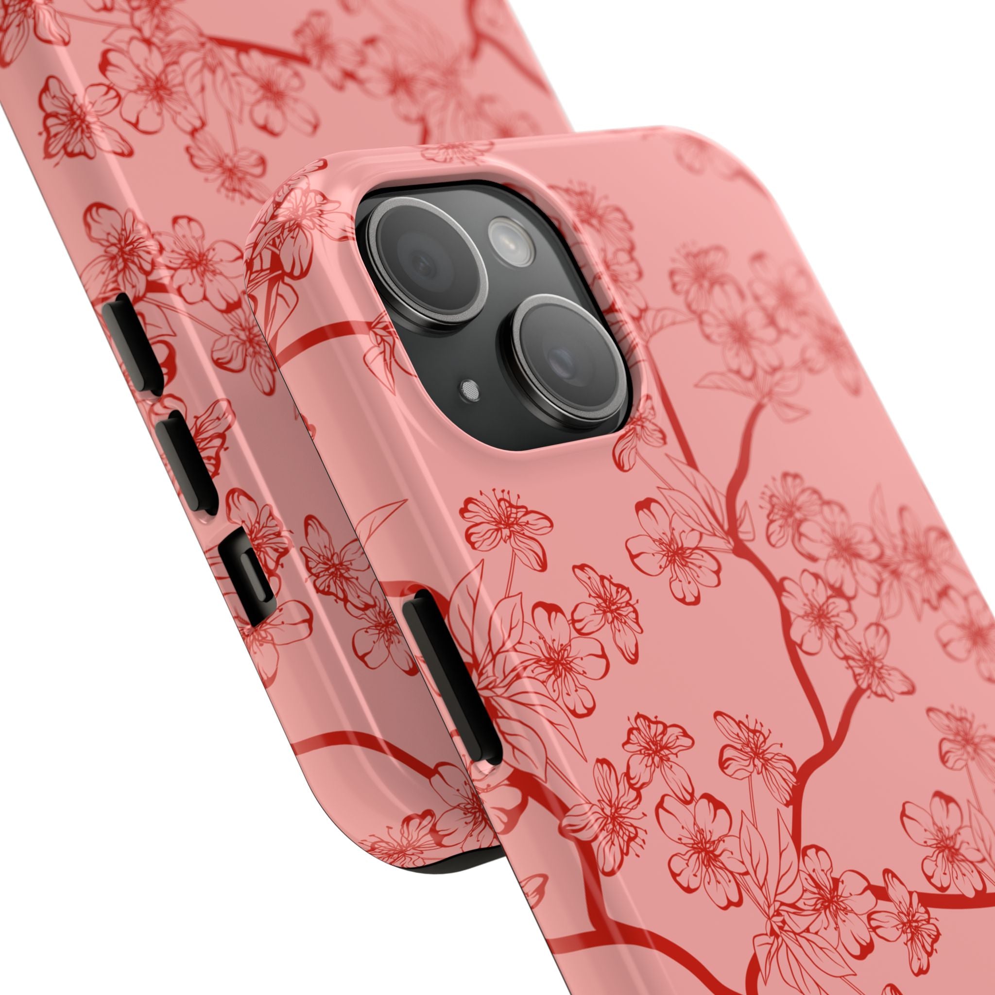 Maroon & Blush Striped Tough Phone Case — Durable Protective iPhone Cover