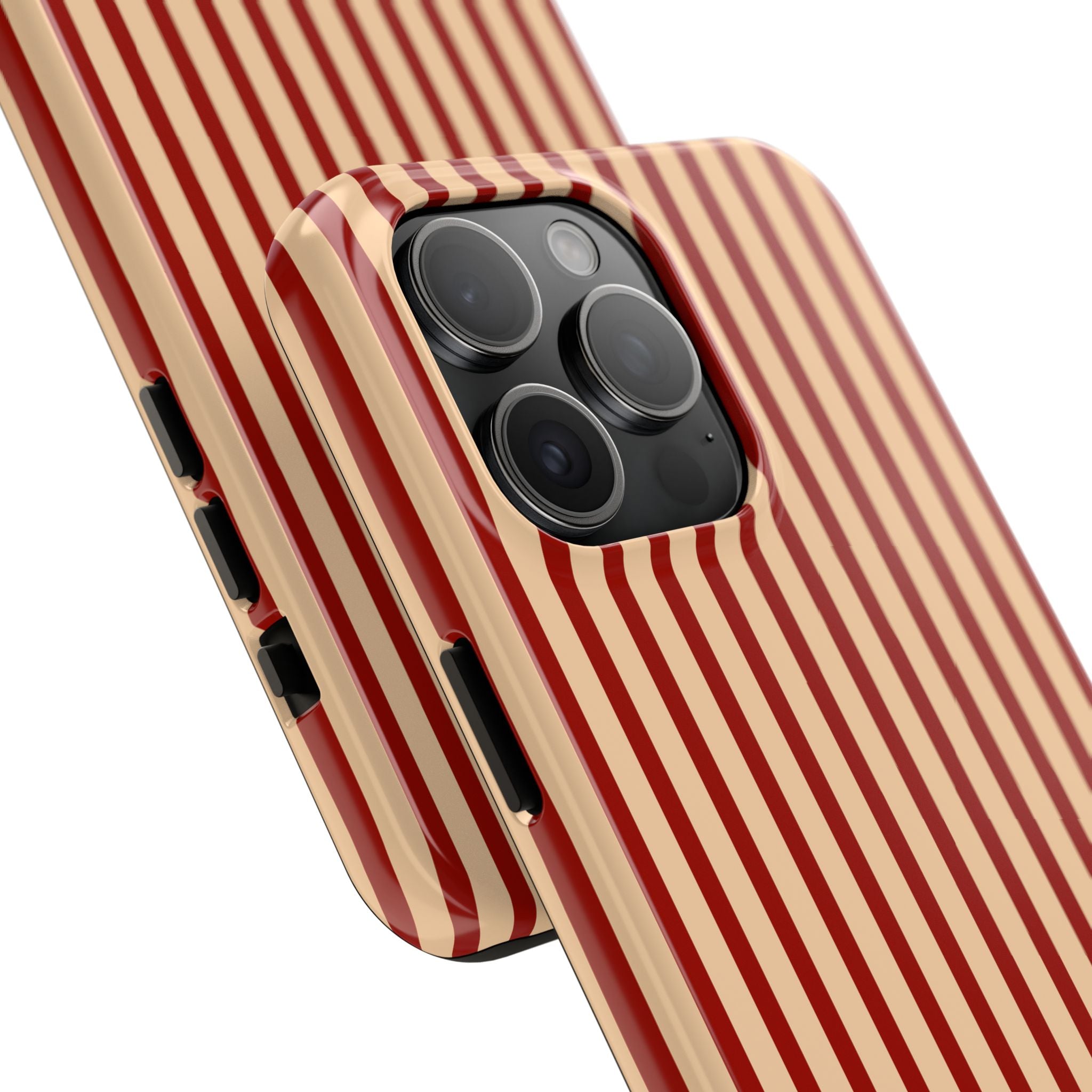 Maroon & Blush Striped Tough Phone Case — Durable Protective iPhone Cover