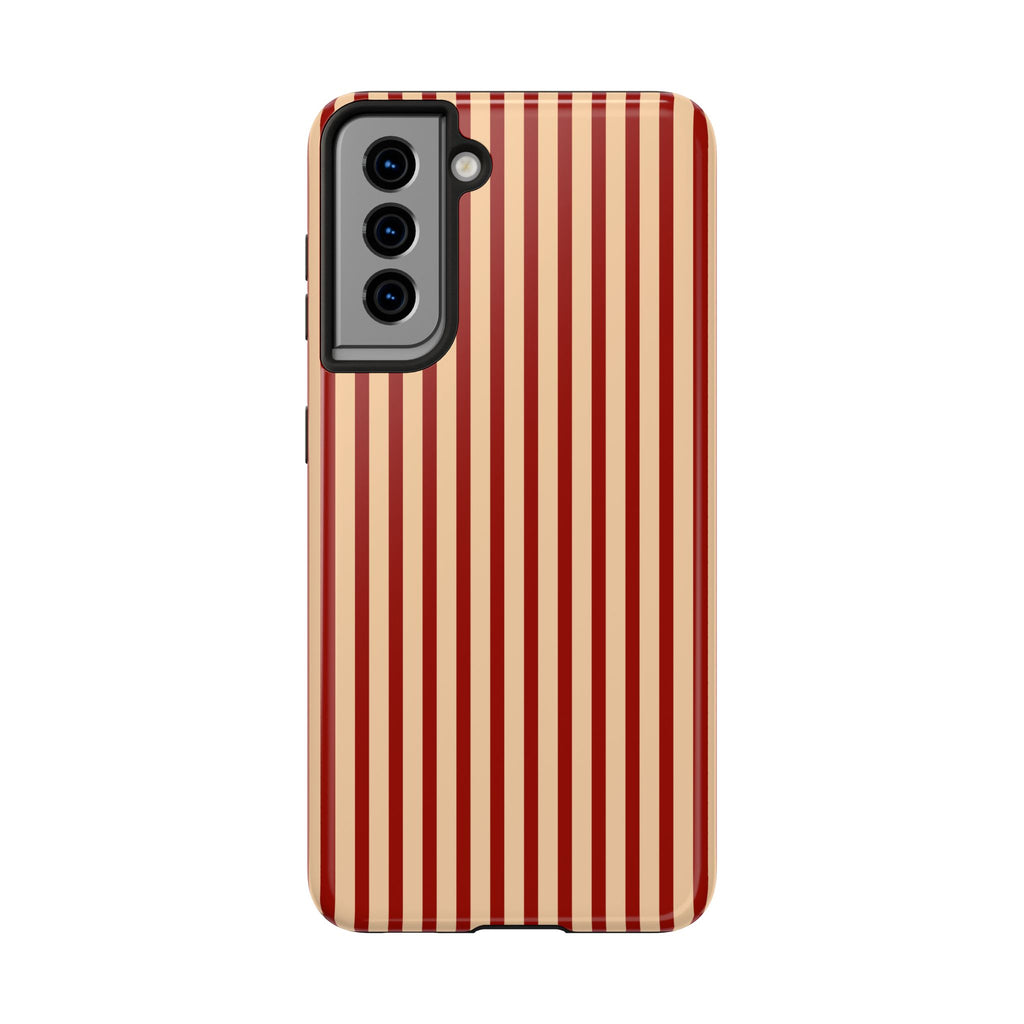 Maroon & Blush Striped Tough Phone Case — Durable Protective iPhone Cover