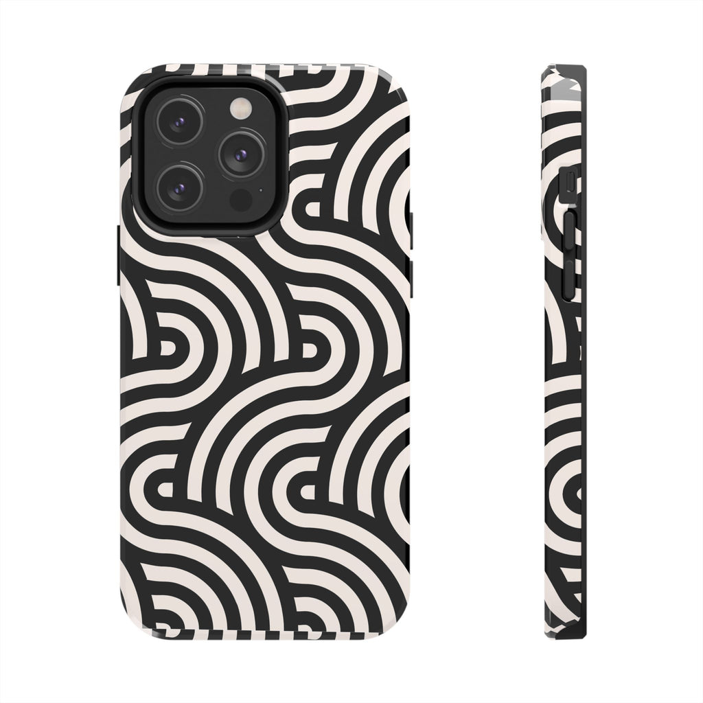 Maroon & Blush Striped Tough Phone Case — Durable Protective iPhone Cover