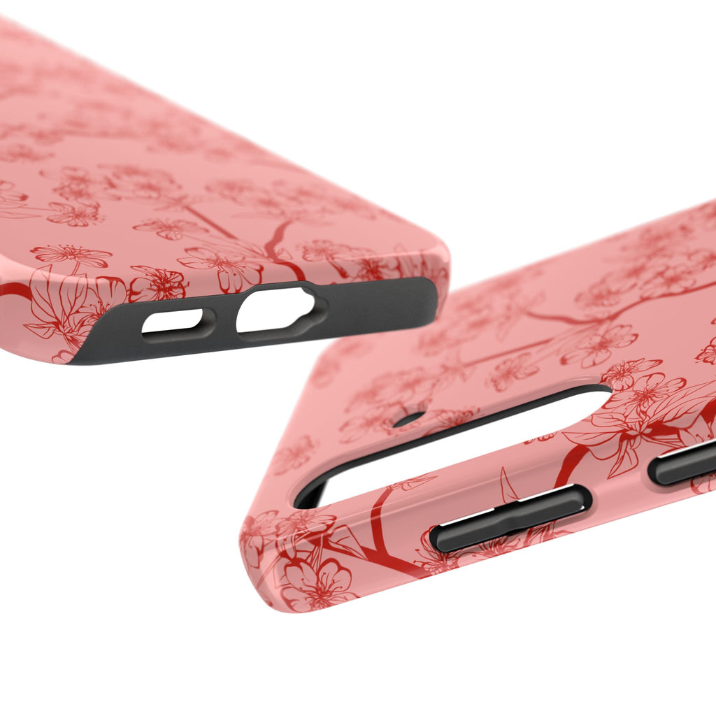 Maroon & Blush Striped Tough Phone Case — Durable Protective iPhone Cover