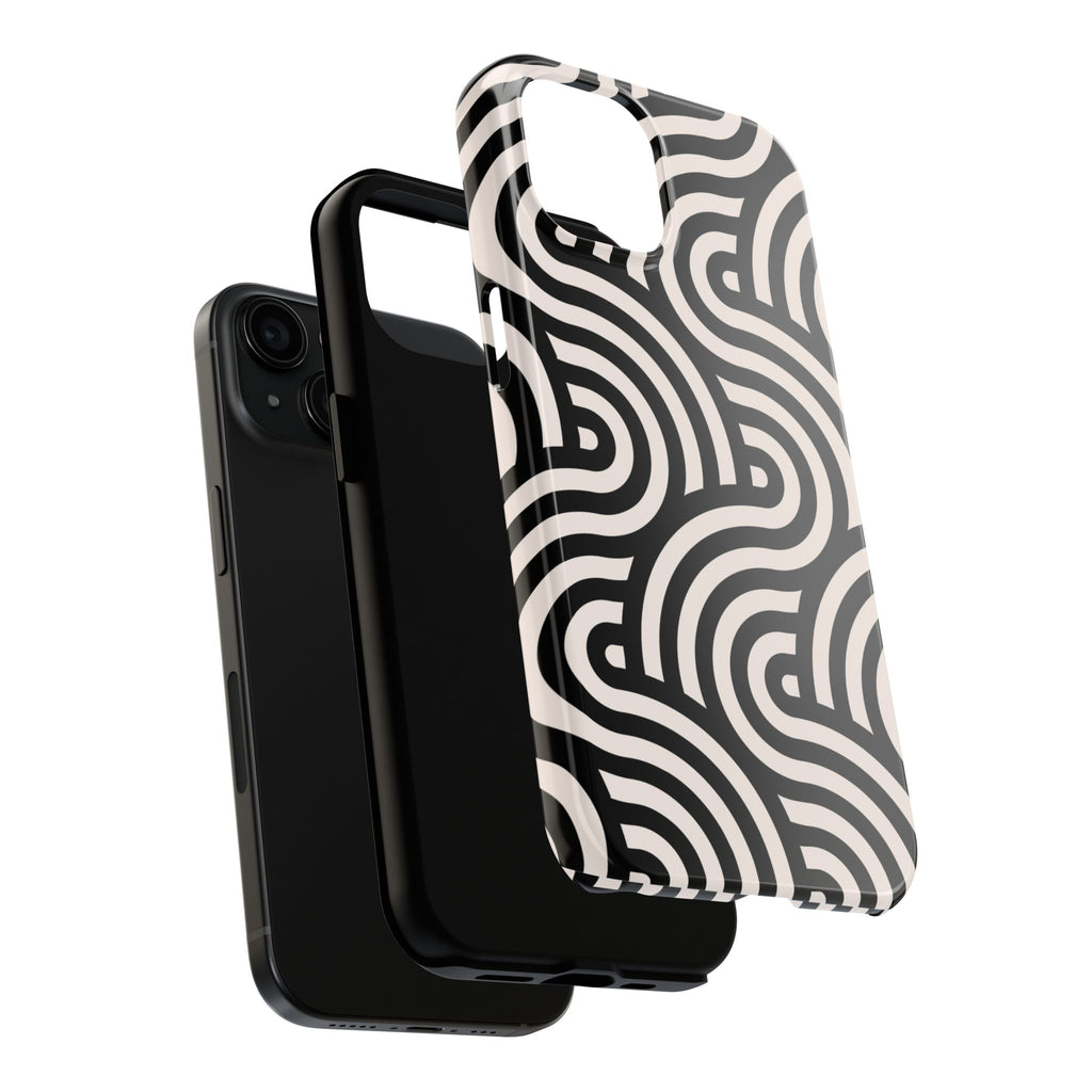 Maroon & Blush Striped Tough Phone Case — Durable Protective iPhone Cover