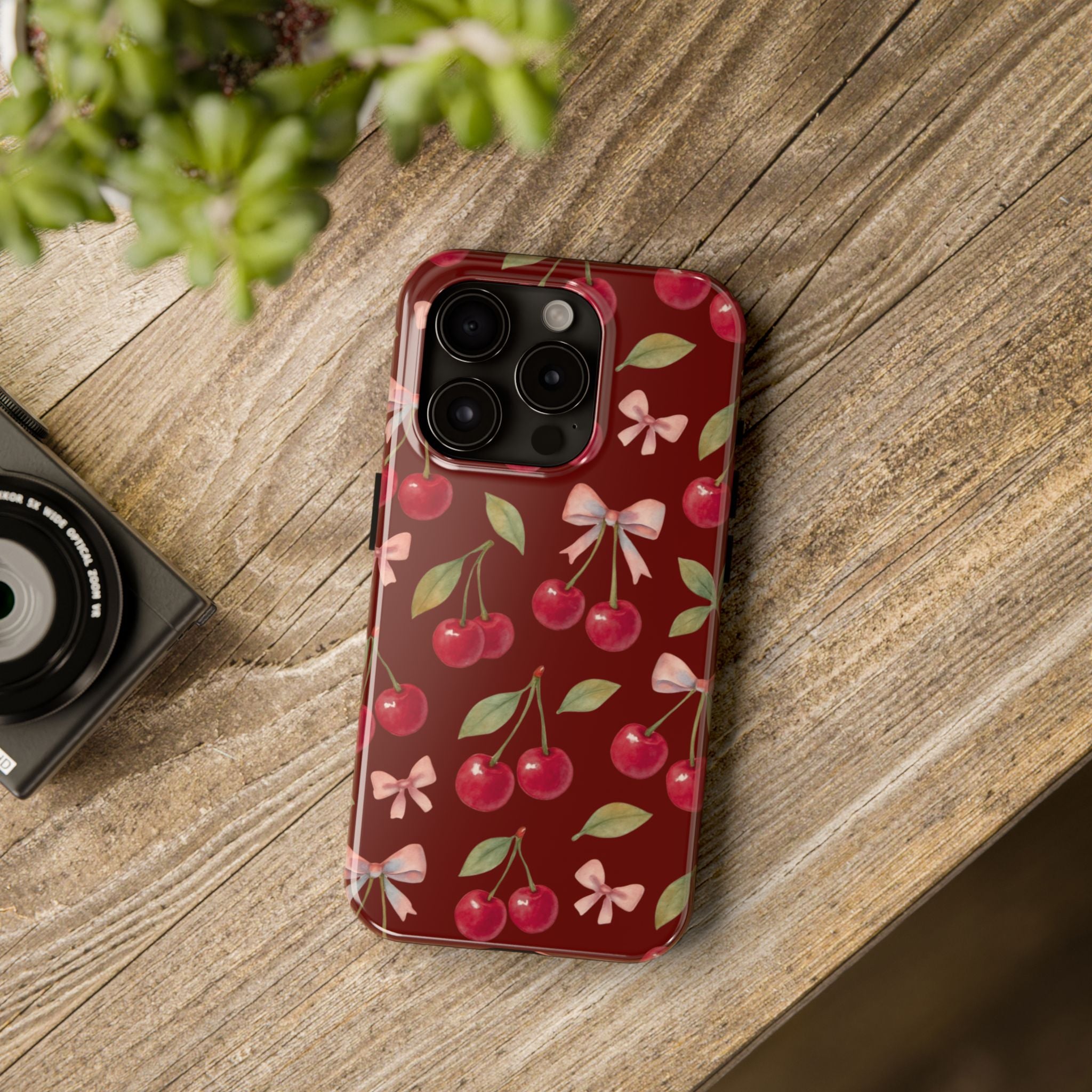 Cherry Kiss | Cherry Bow Print Tough Phone Case