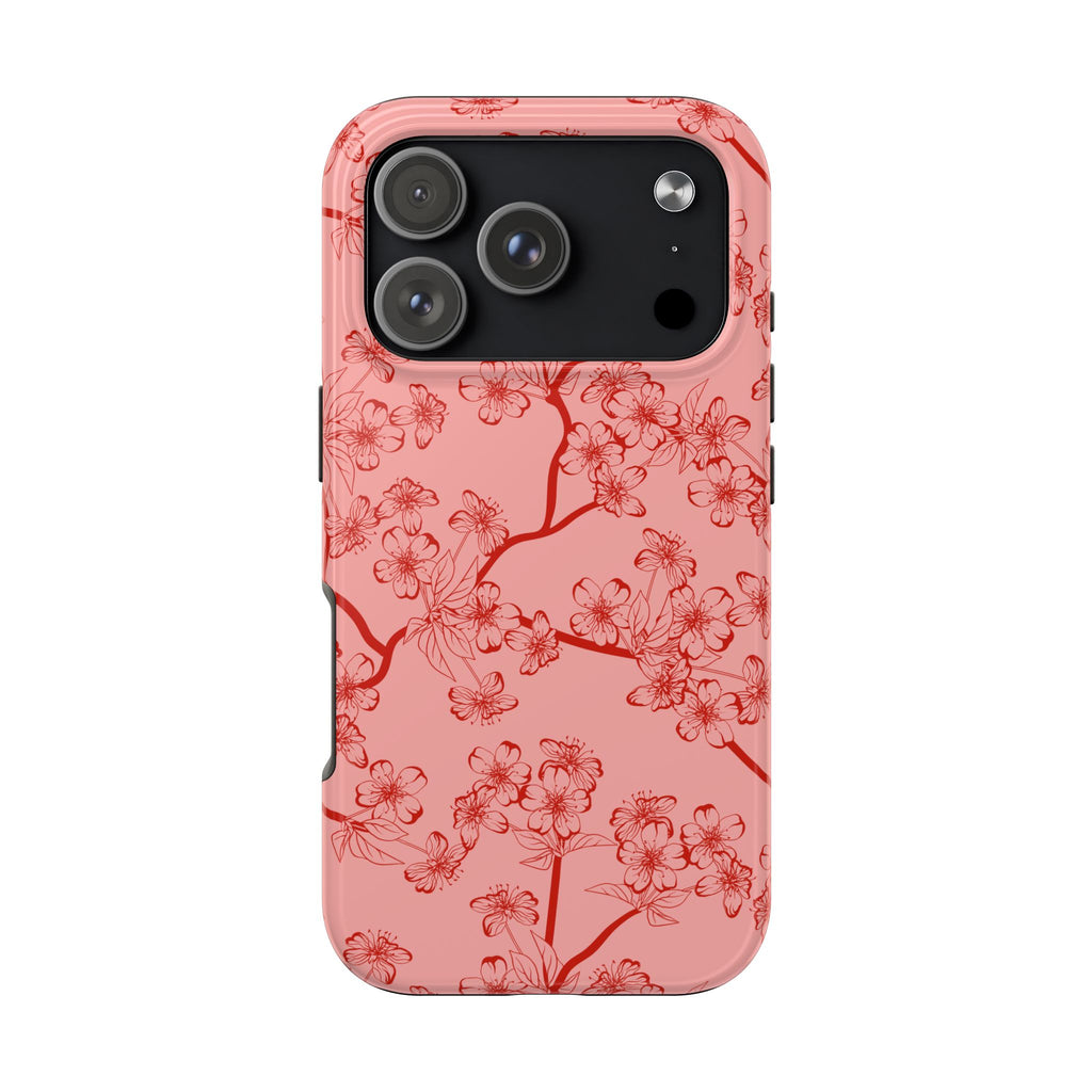Maroon & Blush Striped Tough Phone Case — Durable Protective iPhone Cover