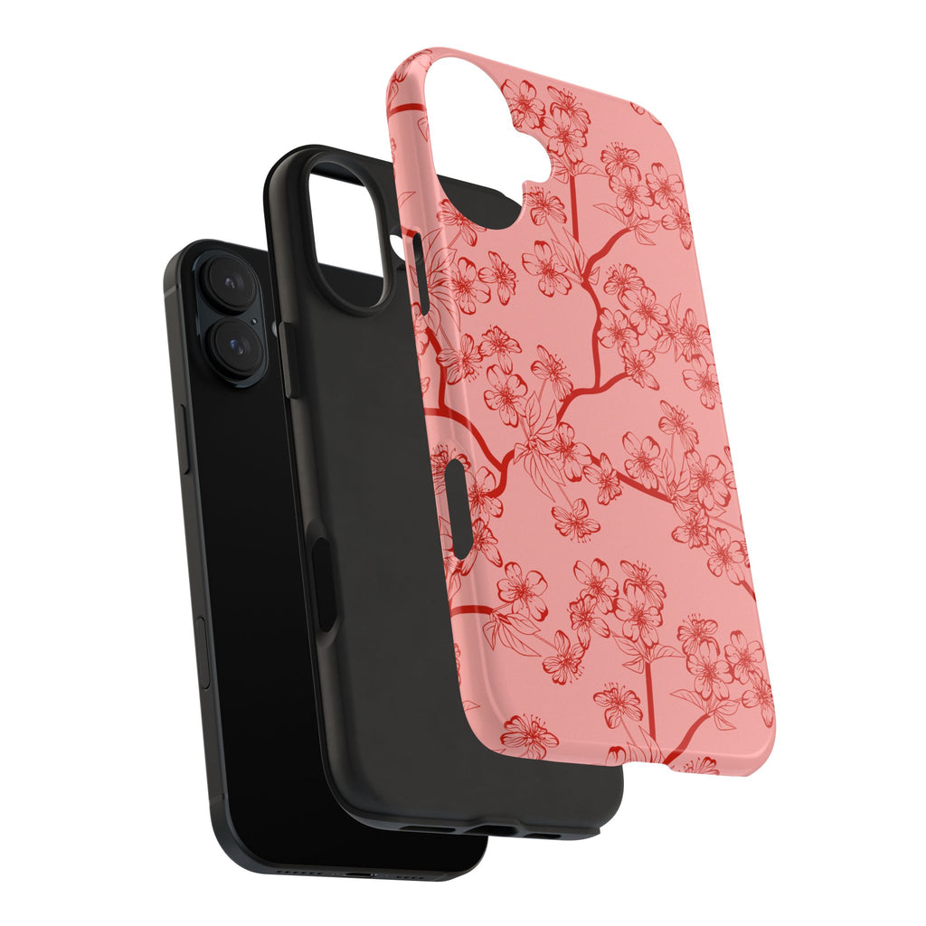 Maroon & Blush Striped Tough Phone Case — Durable Protective iPhone Cover