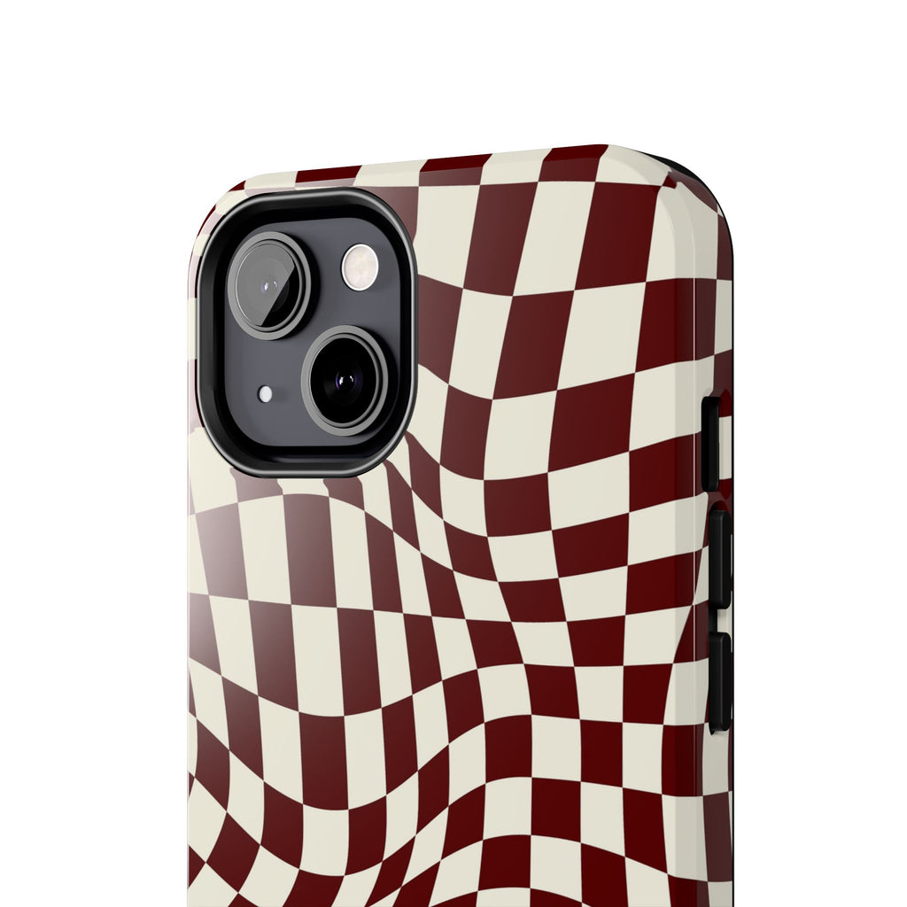 Crimson Warp | Burgundy Distorted Checker Tough  Phone Case