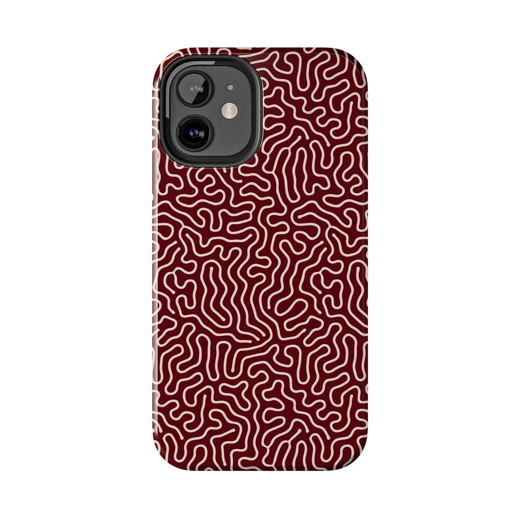 Crimson Reverie | Burgundy Abstract Line Phone Case