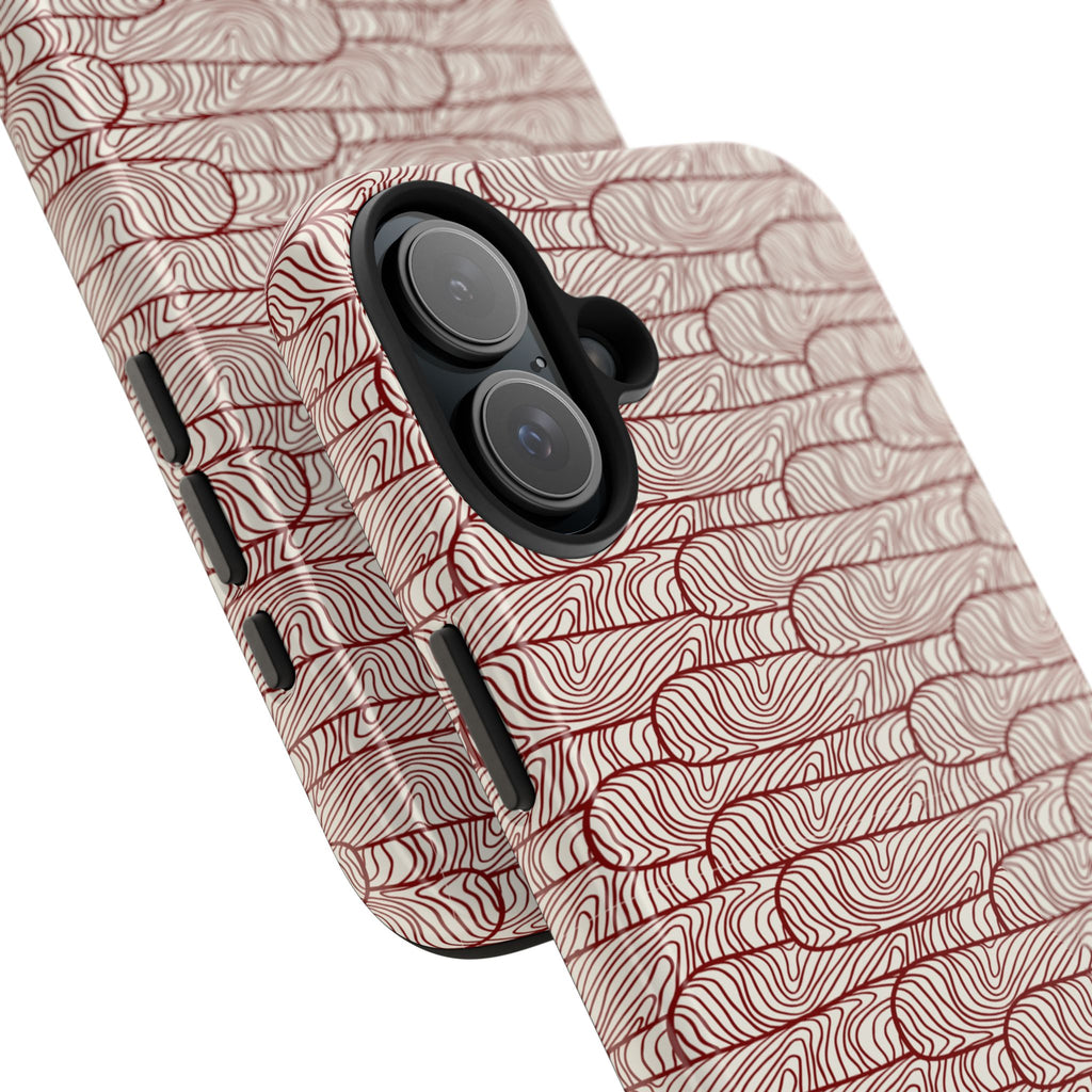 Maroon & Blush Striped Tough Phone Case — Durable Protective iPhone Cover