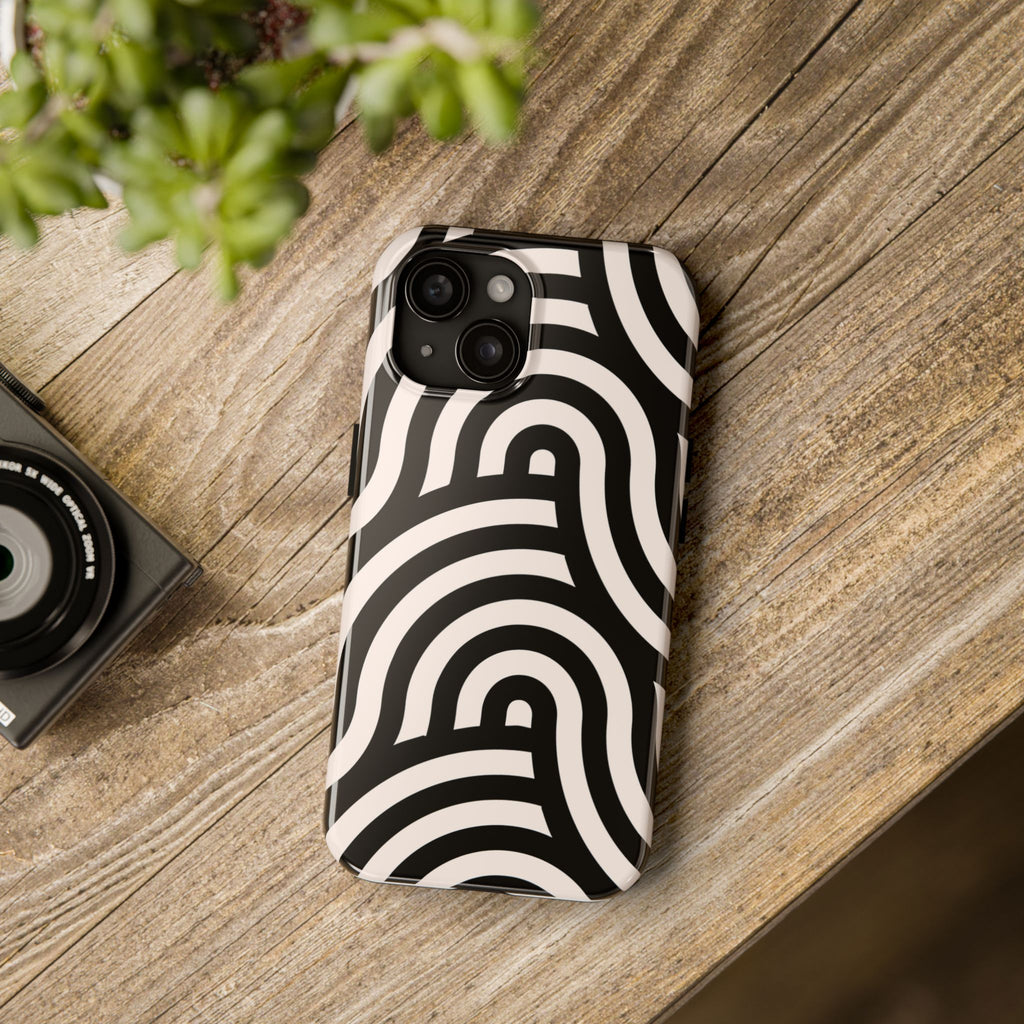 Noir Wave | Black & Cream Retro Curve Phone Case