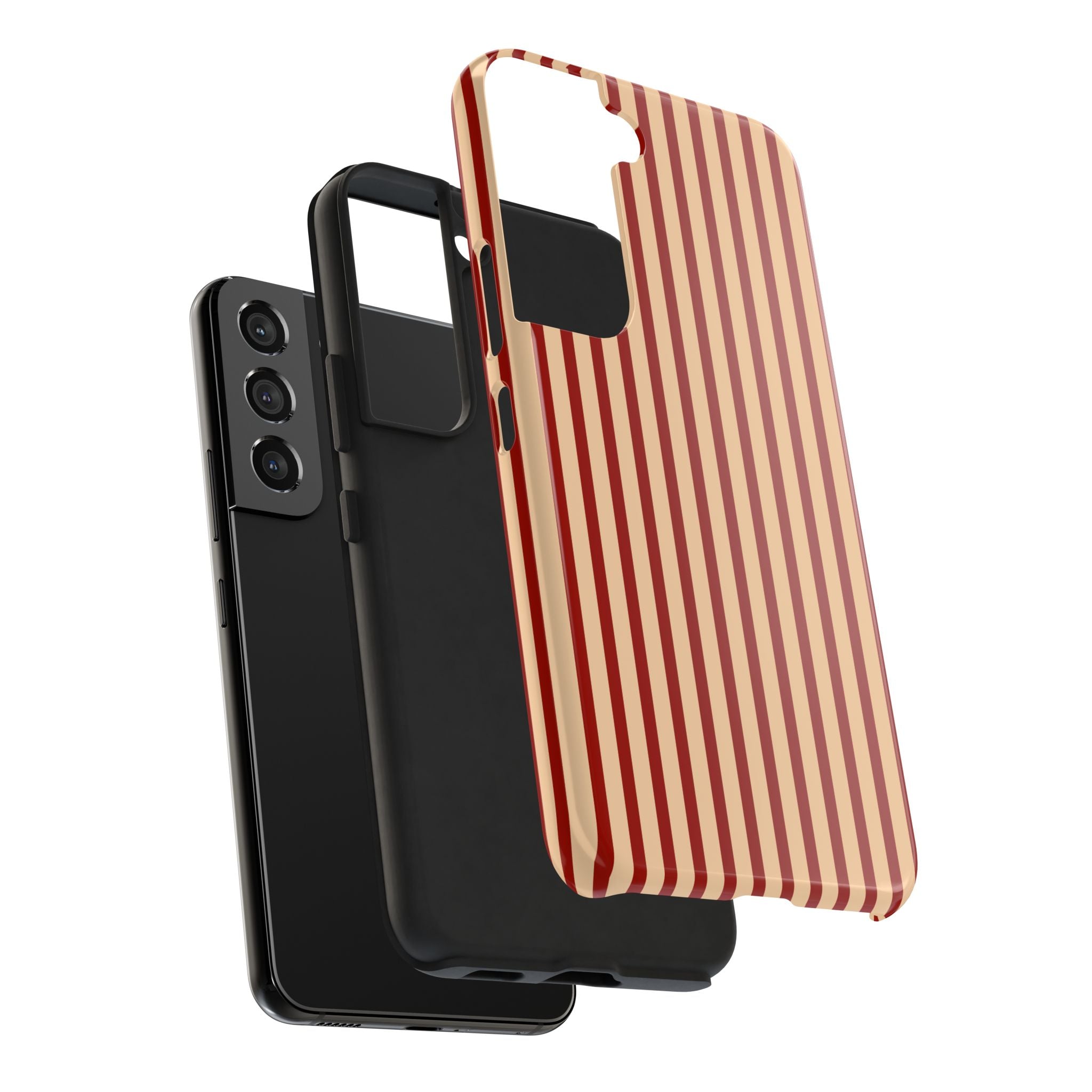 Maroon & Blush Striped Tough Phone Case — Durable Protective iPhone Cover