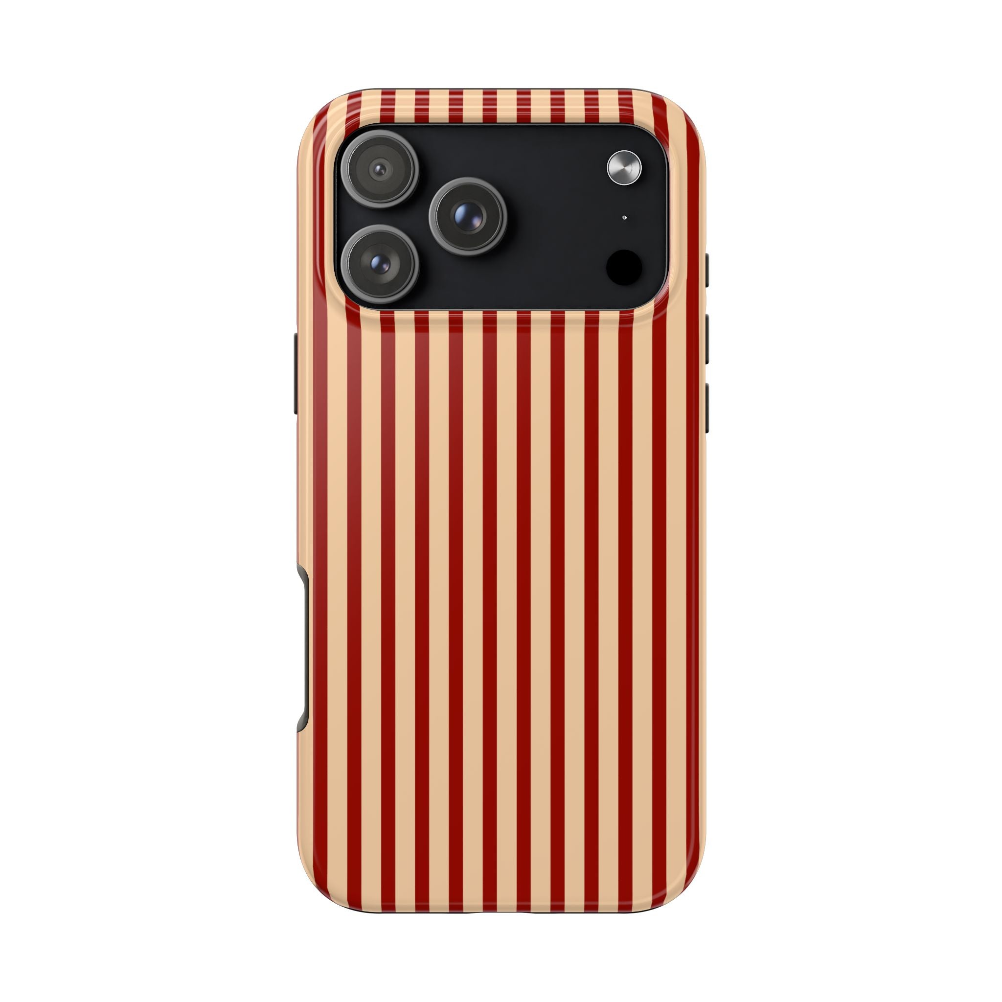 Maroon & Blush Striped Tough Phone Case — Durable Protective iPhone Cover