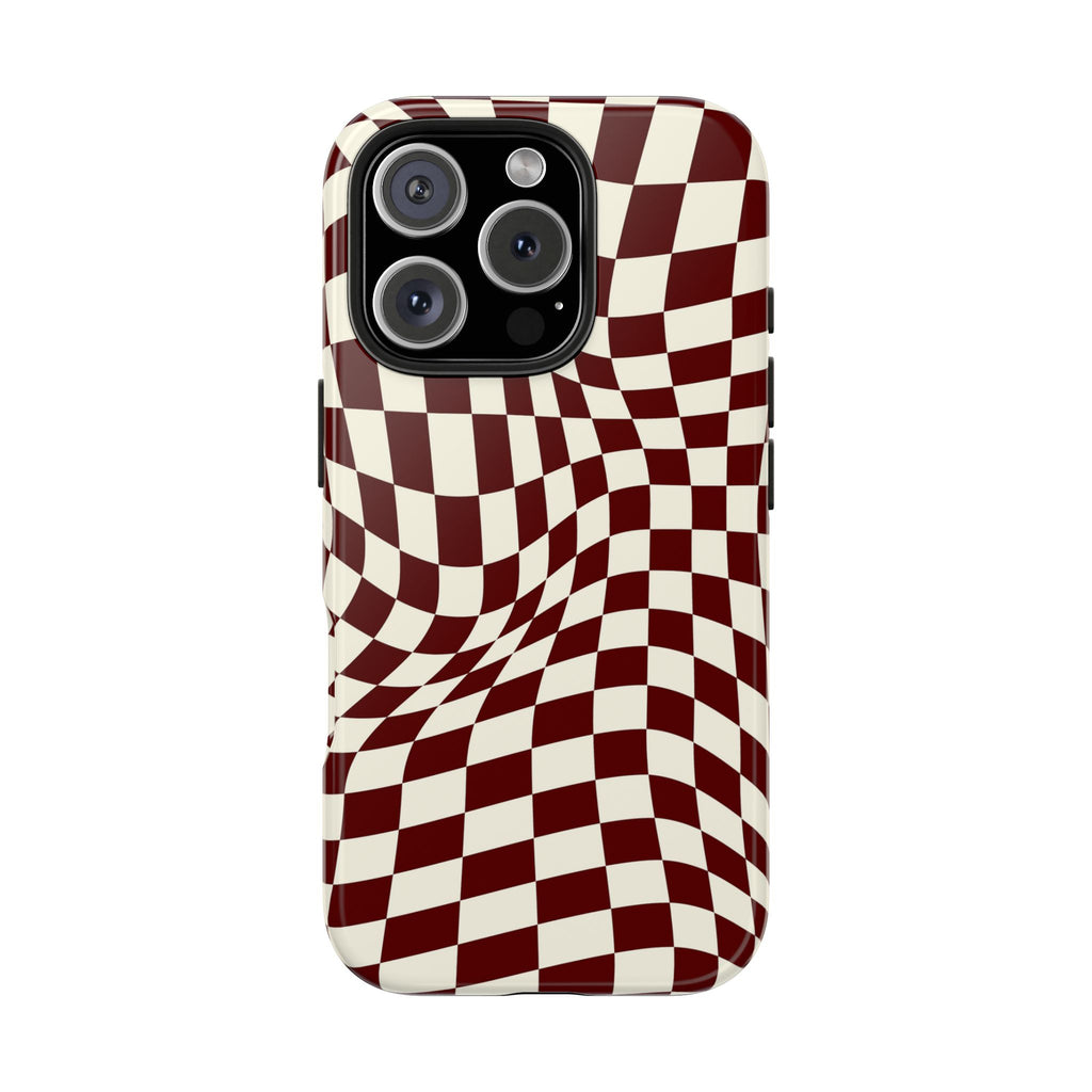 Crimson Warp | Burgundy Distorted Checker Tough  Phone Case