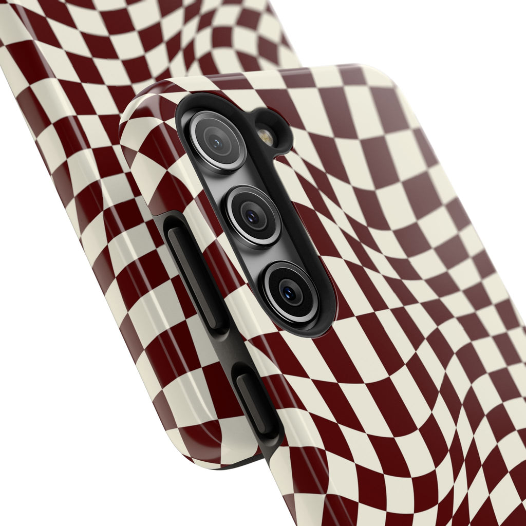 Crimson Warp | Burgundy Distorted Checker Tough  Phone Case