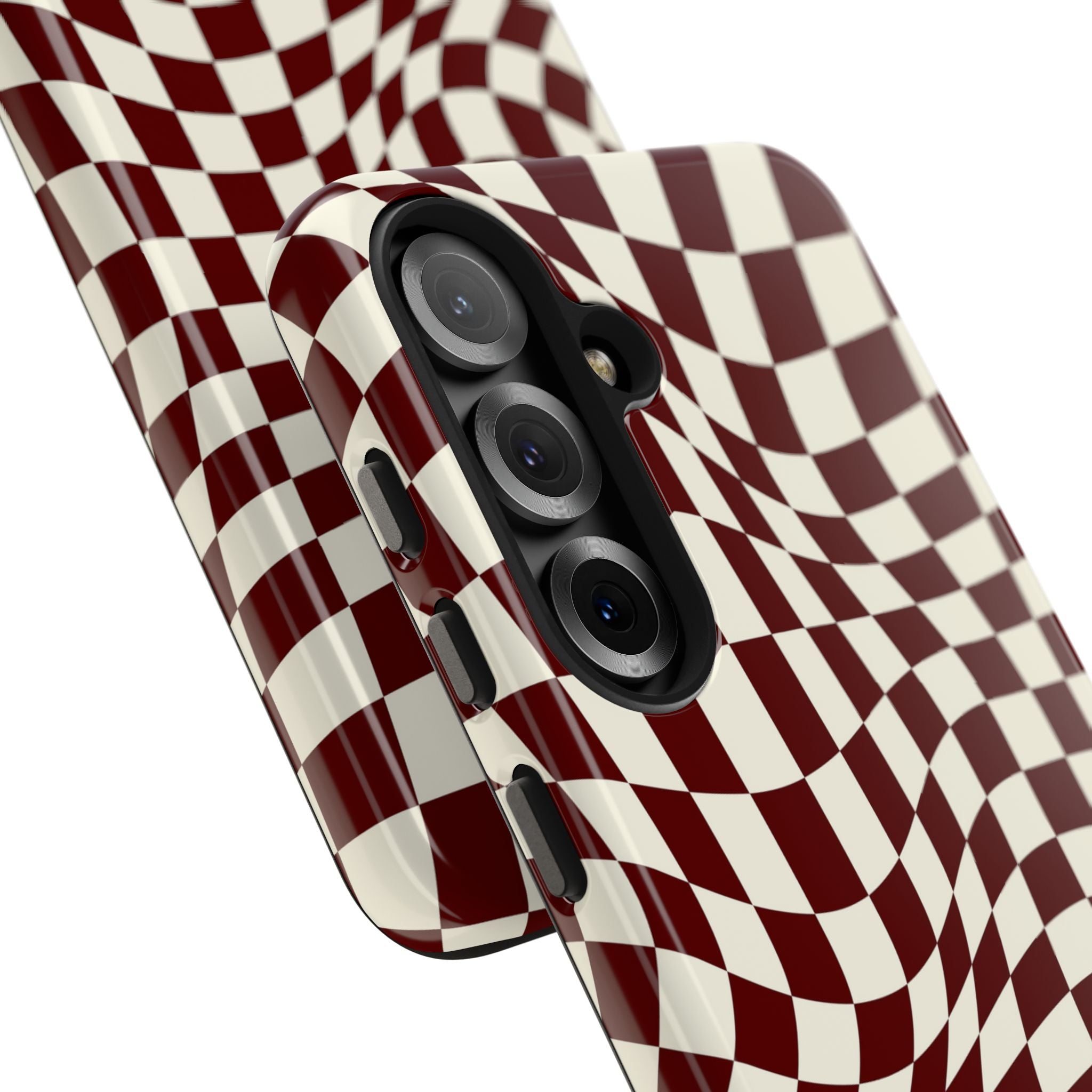 Crimson Warp | Burgundy Distorted Checker Tough  Phone Case