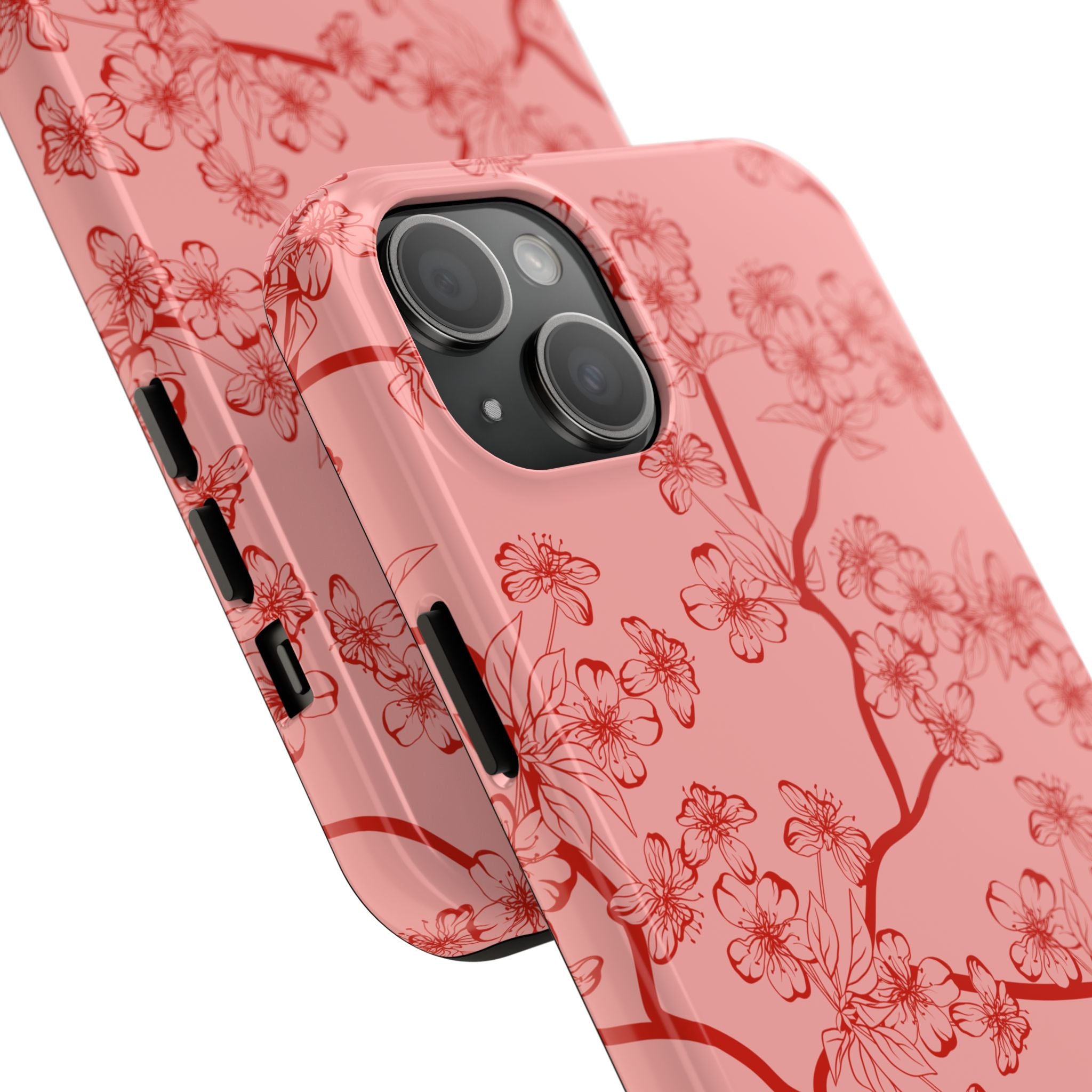 Maroon & Blush Striped Tough Phone Case — Durable Protective iPhone Cover