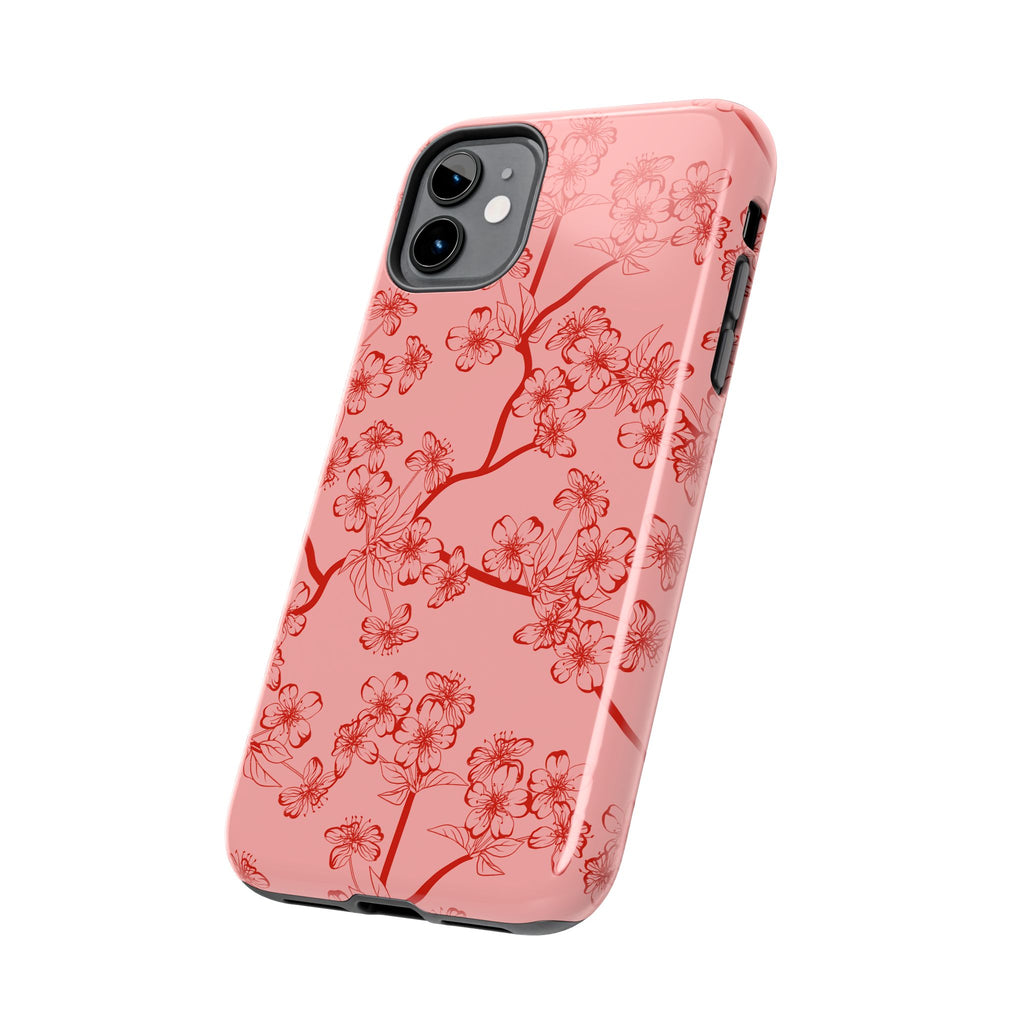 Maroon & Blush Striped Tough Phone Case — Durable Protective iPhone Cover