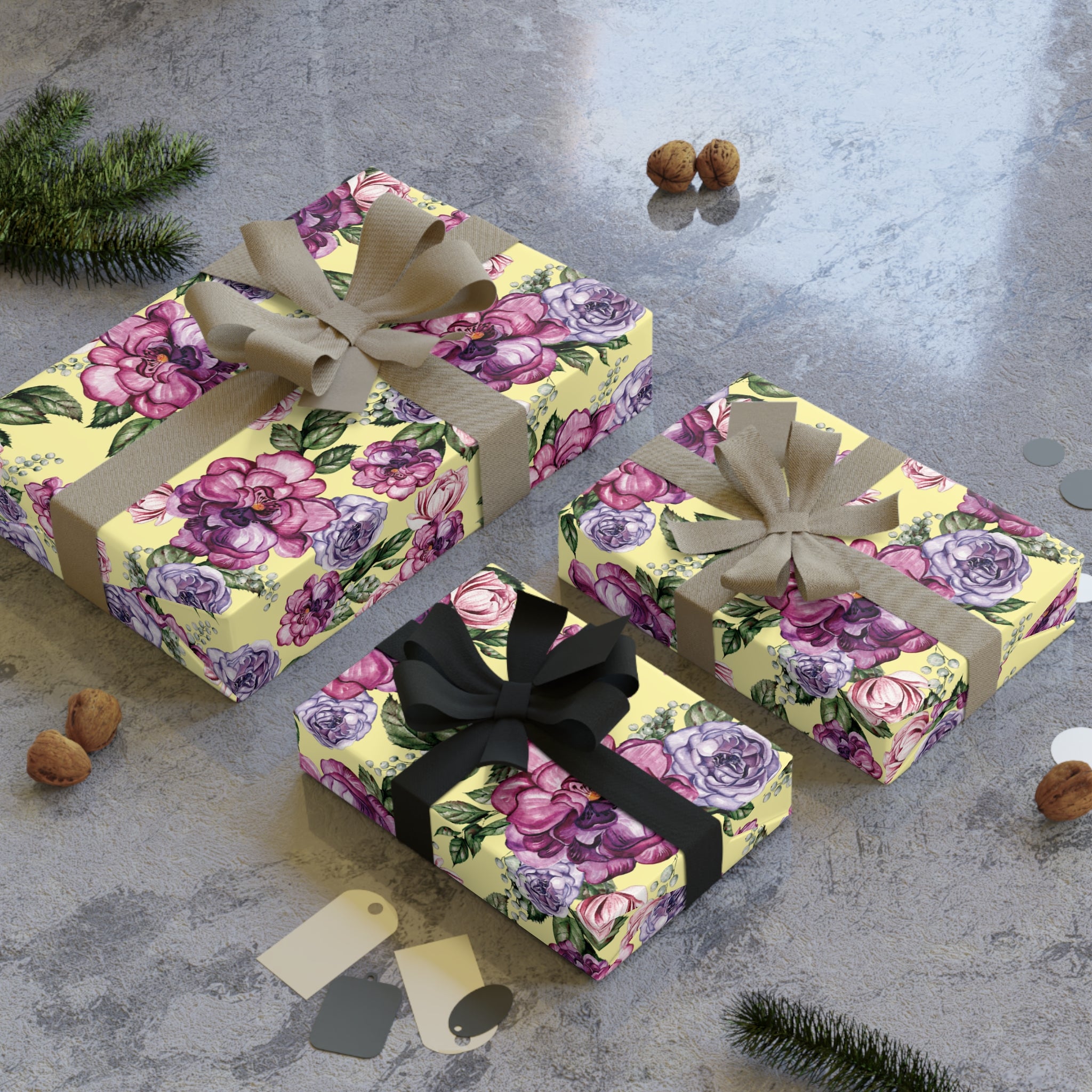 Golden Garden | Yellow & Pink Floral Wrapping Paper