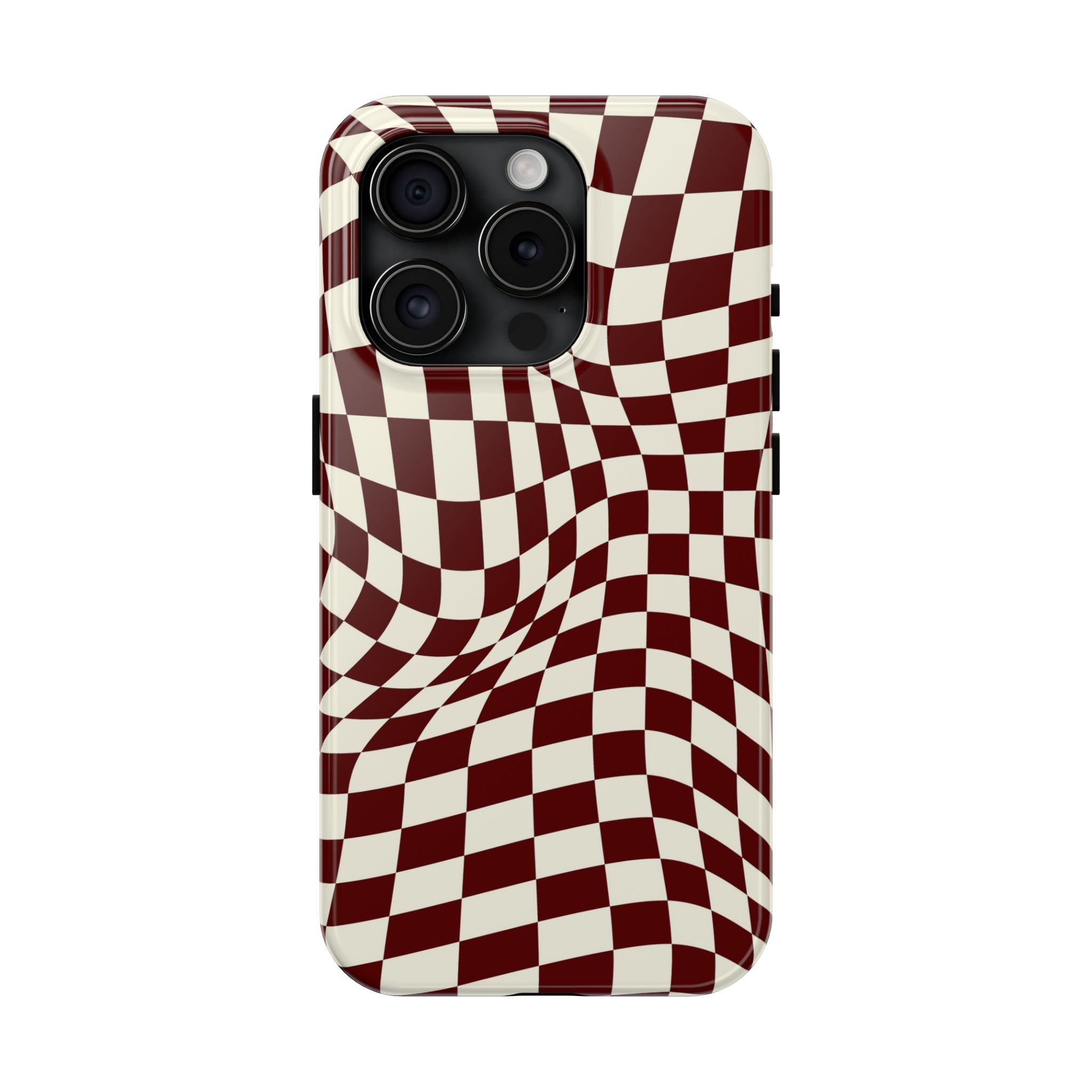 Crimson Warp | Burgundy Distorted Checker Tough  Phone Case