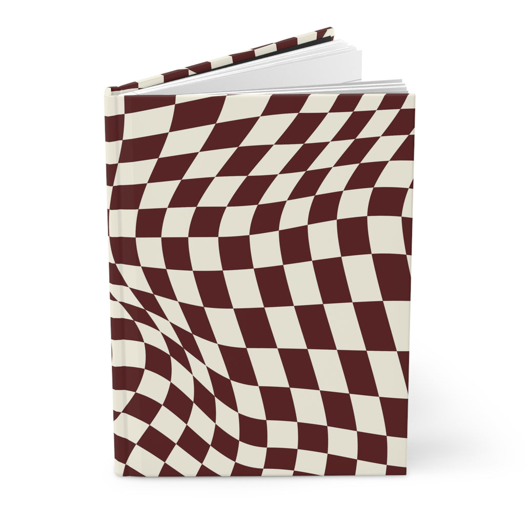 Crimson Warp | Marron & Cream Wavy Check Print Journal